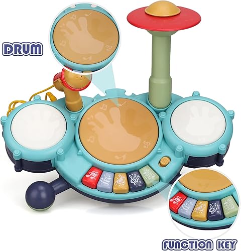 Miniatura 5 de TOY Life Juego de batería 5 en 1 para bebés de 1 a 3 años, juguetes musicales para niños pequeños de 1 a 3 años con juego de batería para niños,