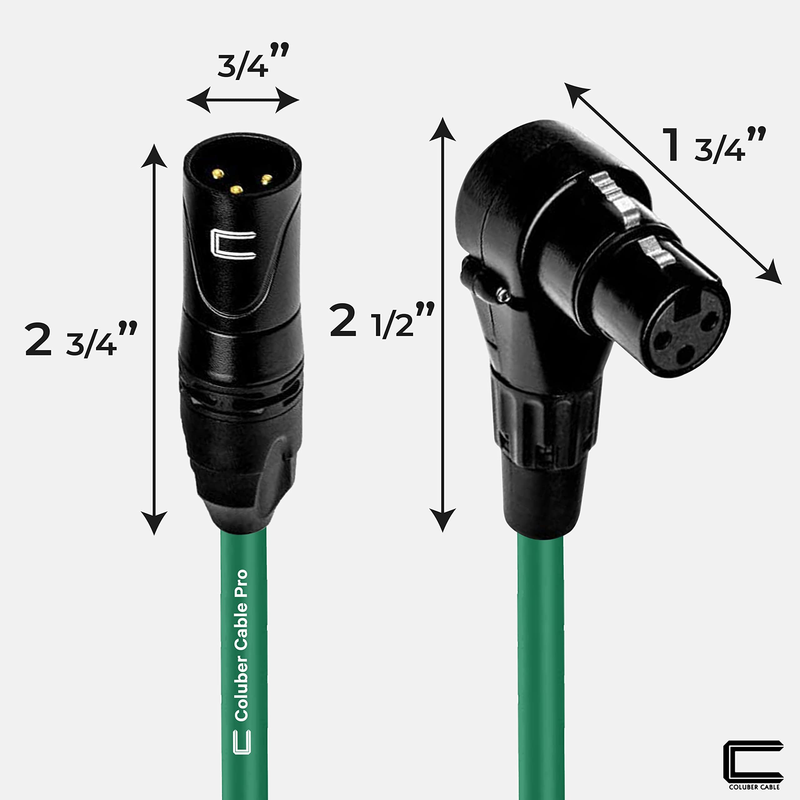 Balanced XLR Cable Male to Right Angle Female - 30 Feet Green - Pro 3-Pin Microphone Connector for Powered Speakers, Audio Interface or Mixer for Live Performance & Recording
