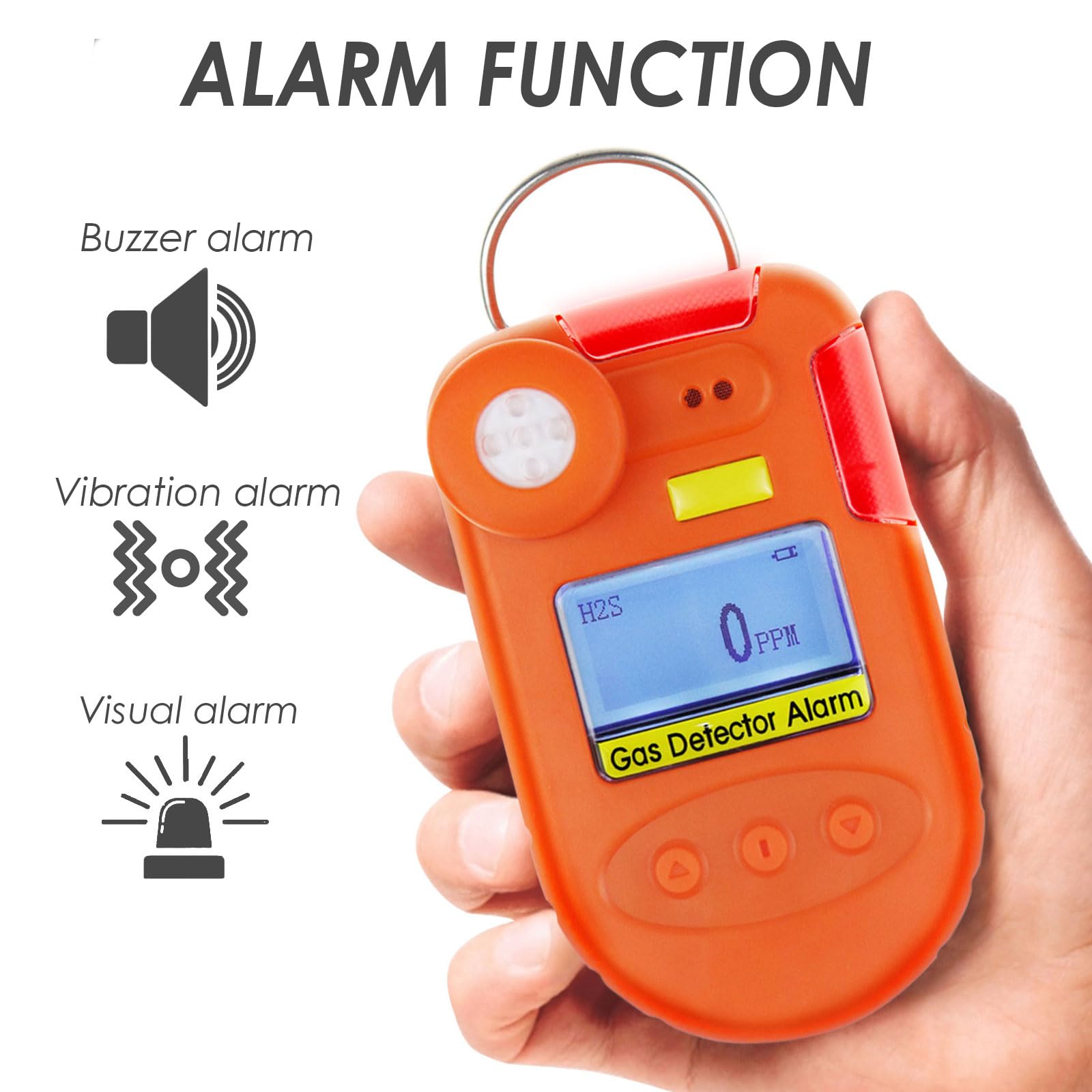H2S Monitor Clip on Digital H2S Rilevatore di gas 0 ~ 100ppm Rilevatore di idrogeno solforato con vibrazione, cicalino e allarme visivo, visualizzazione in tempo reale e data e funzione di