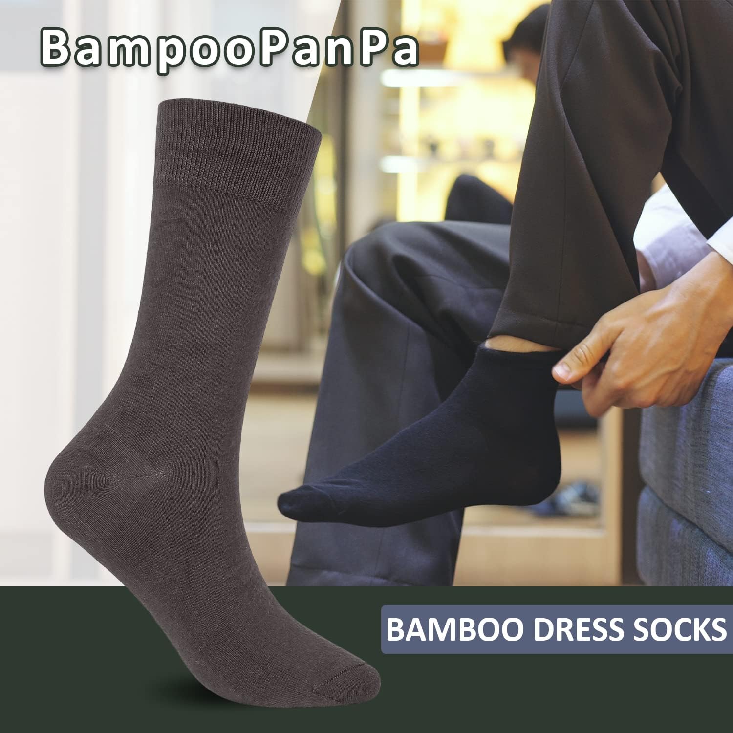 Dress Socks for Men, 4 Pairs Comfortable Crew Moisture Wicking Men Socks, Seamless Stretchy Casual Sports Socks - Image 4