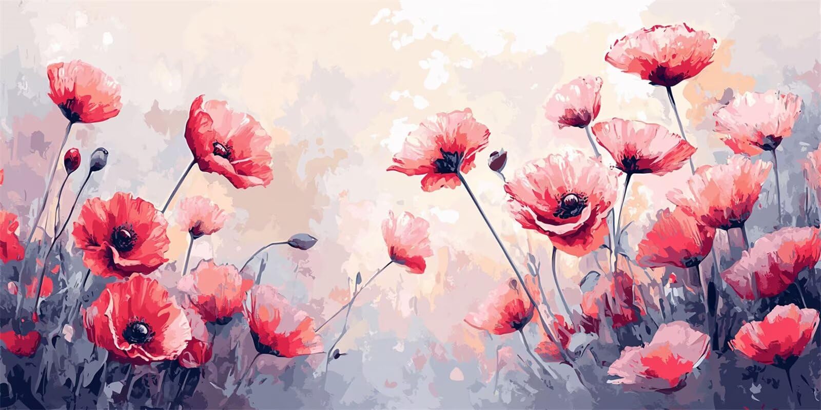 Mohnblume Malen Nach Zahlen Erwachsene mit Rahmen, Blume Malen Nach Zahlen ab 7 Jahre Mädchen Kinder Anfänger, 5D DIY Paint by Numbers Bastelset mit 3 Pinseln und Acrylfarbe, Home Wanddeko,100x200cm
