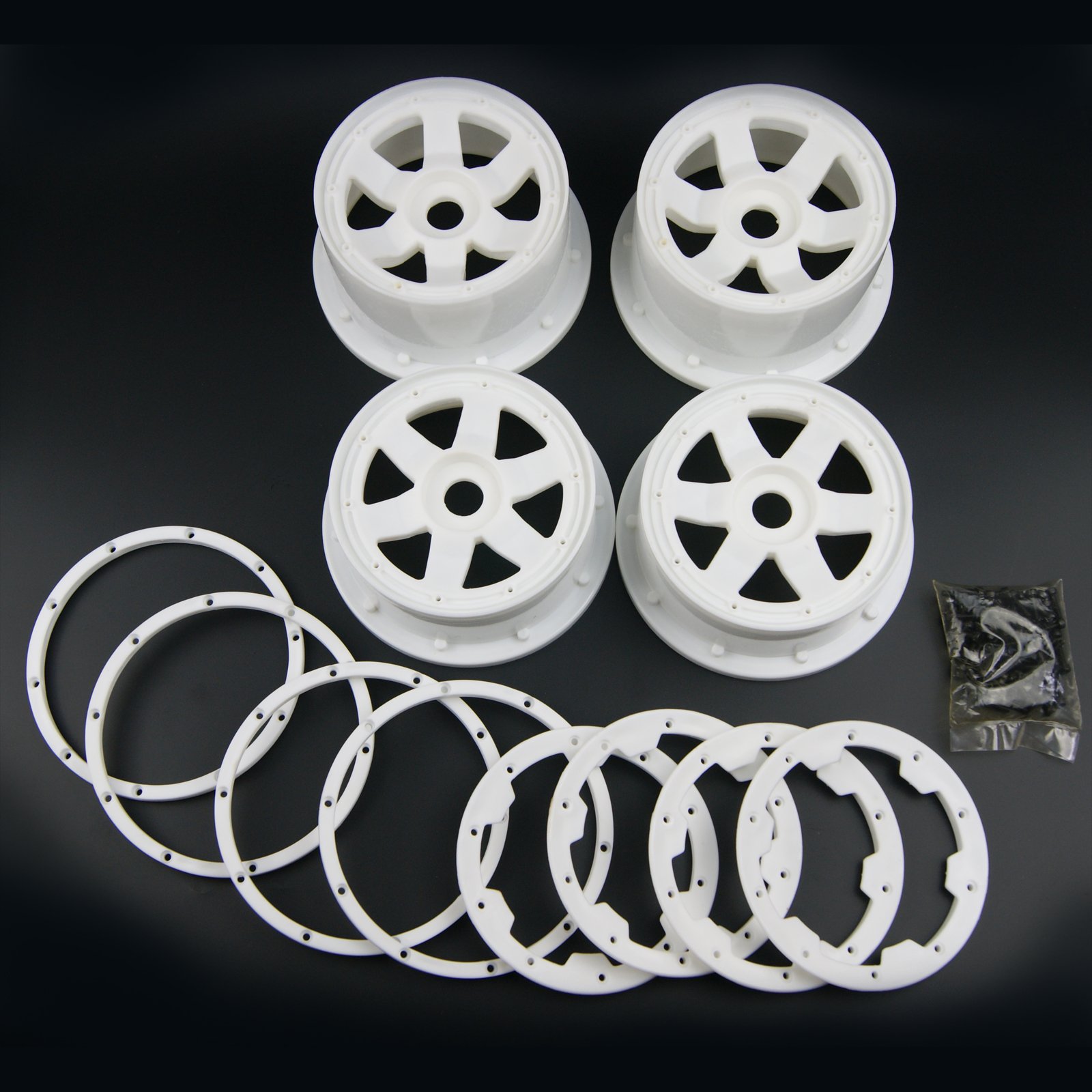 TITRACING White Front and Rear Wheel and Beadlock Rim for 1/5 HPI ROVAN KM Baja 5B SS 5T