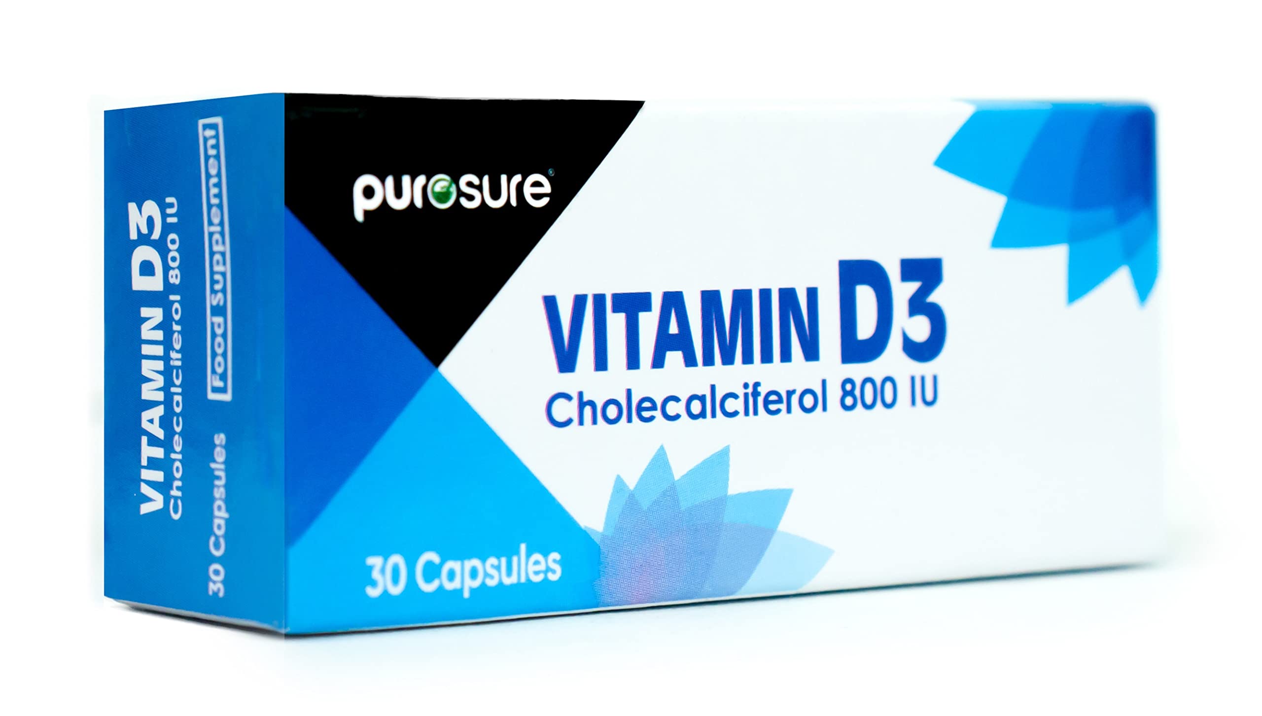 PuroSure Vitamin D3 800 IU - 90 Capsules - 3 Month Supply Easy to Swallow Pure Vitamin D Softgel Capsules - High Potency, Vitamin D3 Supplements Helps Boost Health and Immune System.