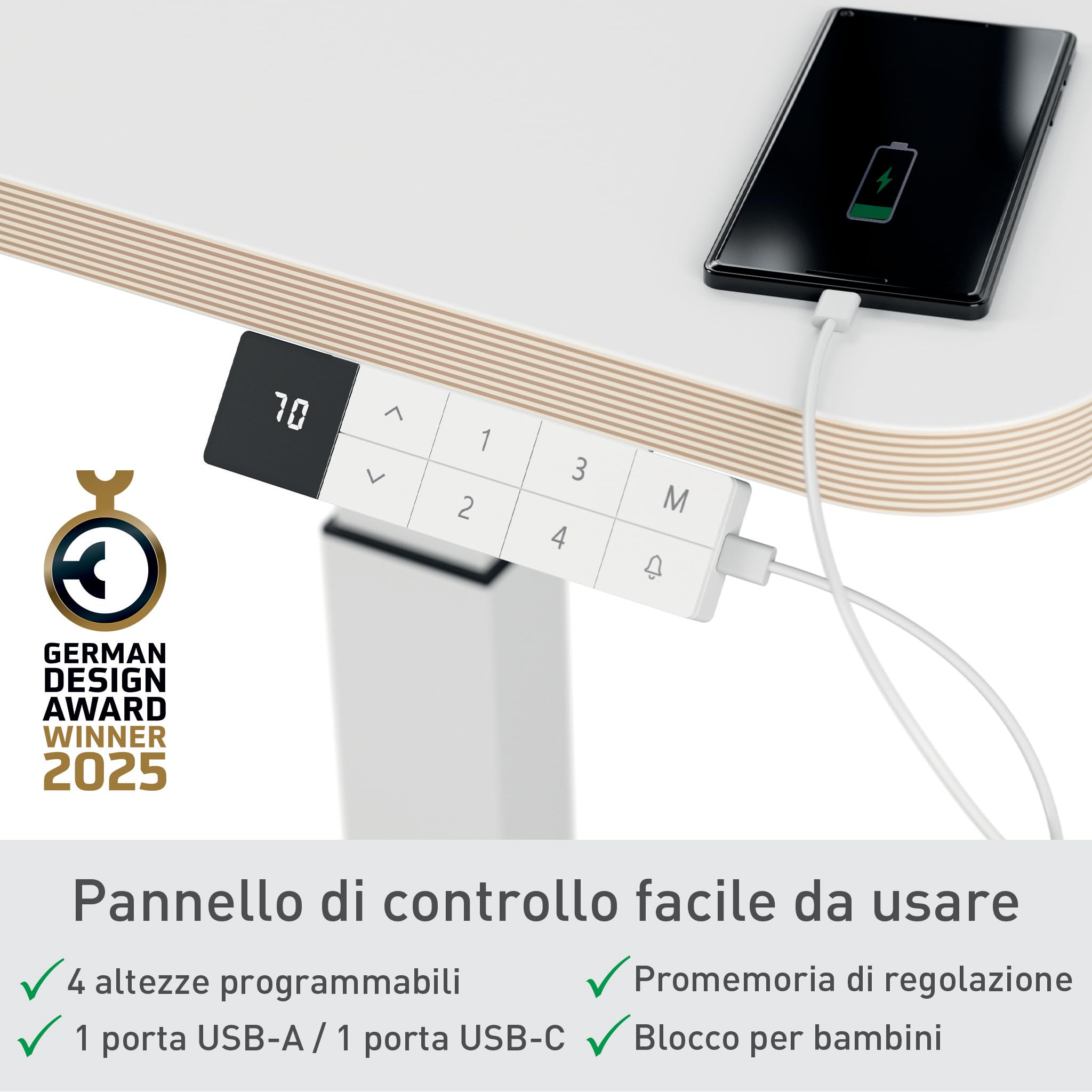 Leitz Ergo Scrivania Ergonomica Sit Stand Mobile con Regolazione Elettrica dell'altezza, Supporta fino a 80 kg, Portacavi Incluso, 80 cm x 60 cm, Gamma Ergo, Bianco, 65340001