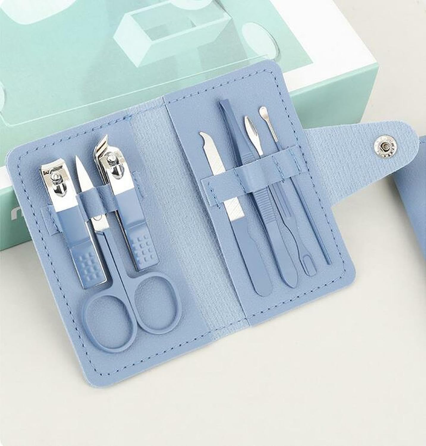 Manicure Set, 7 in 1 Professional Nail Clippers Scissors Pedicure Kit, Stainless Steel Nail Care Tools with Case, Portable Manicure Grooming Kit Holiday Stocking Stuffers Gift for Women (Blue)