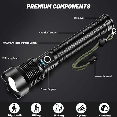 Miniatura 7 de Linternas recargables de 90.000 lúmenes, linterna LED súper brillante, altos lúmenes con cable USB, 5 modos, linterna impermeable, potente luz de