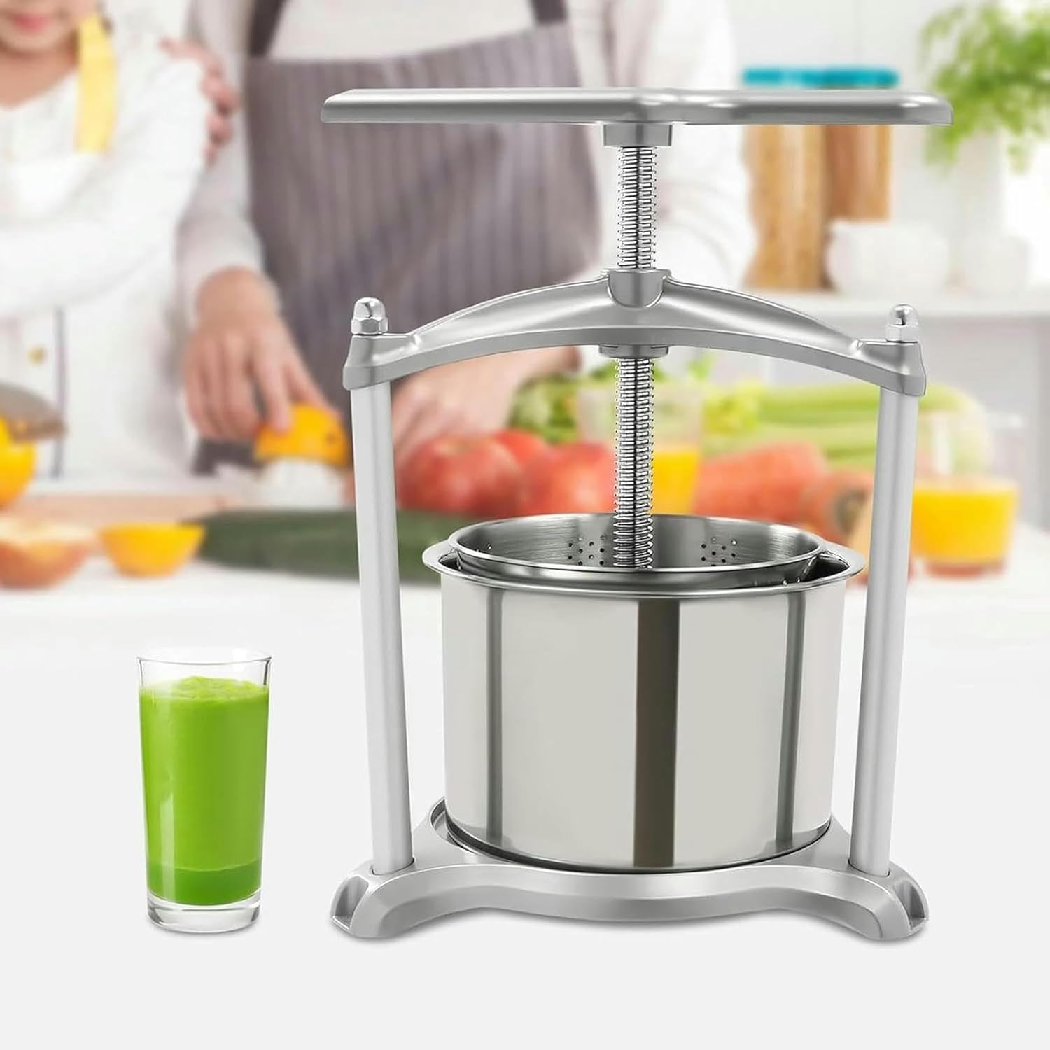 Fruit Wine Press 3L/6L Manual Wine Press Fruit Cider Grinder Double Barrels Stainless Steel, with T-Handle, for Cider, Cheese, Herbs and Vegetables~/