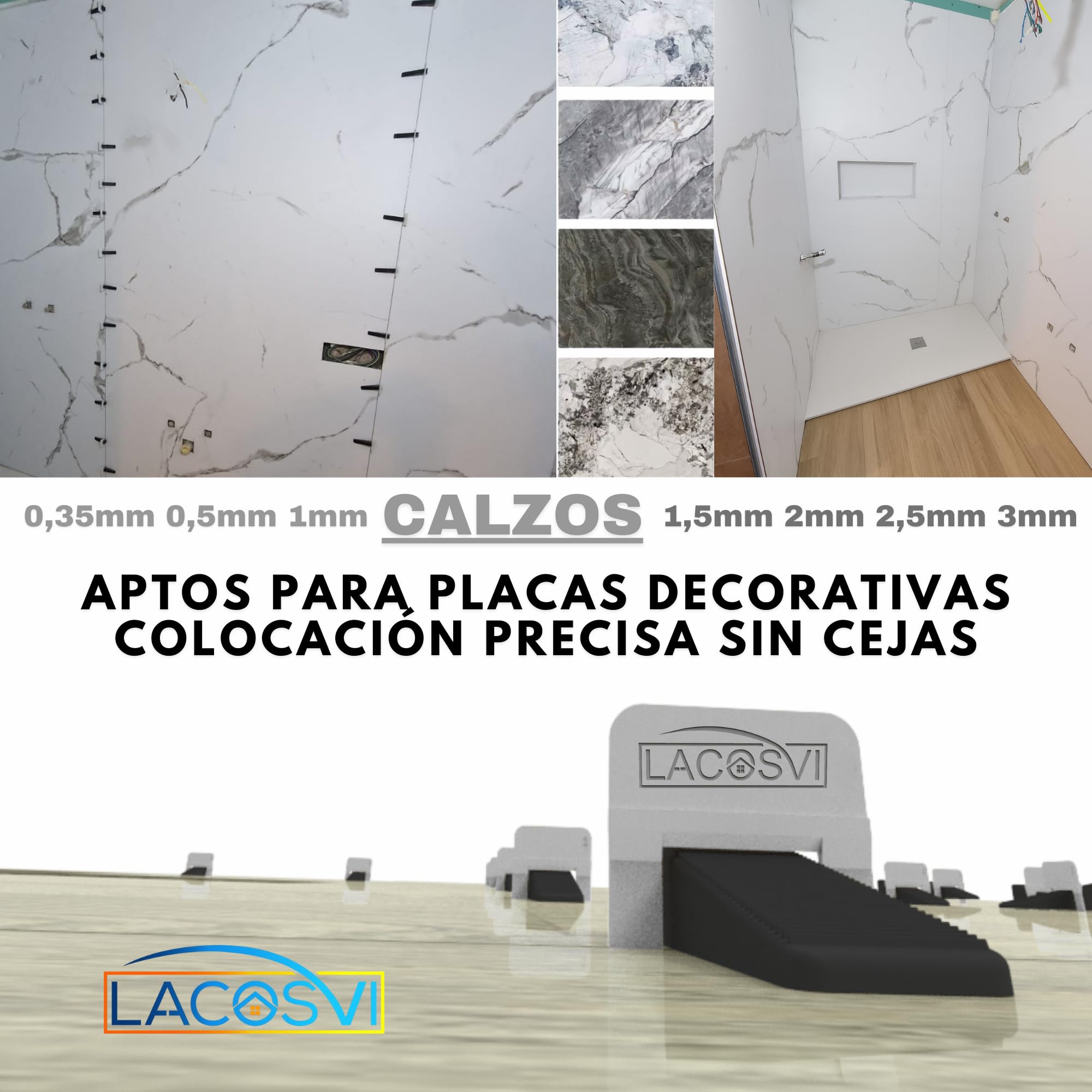 Clips Niveladores de Piso y azulejos De 0,5mm, de Ancho Incluye 1000 Piezas Separadoras de Junta, Sistema de nivelación sin Labios para profesionales del Alicatado y Bricolaje Color Blancas (0.5 mm)