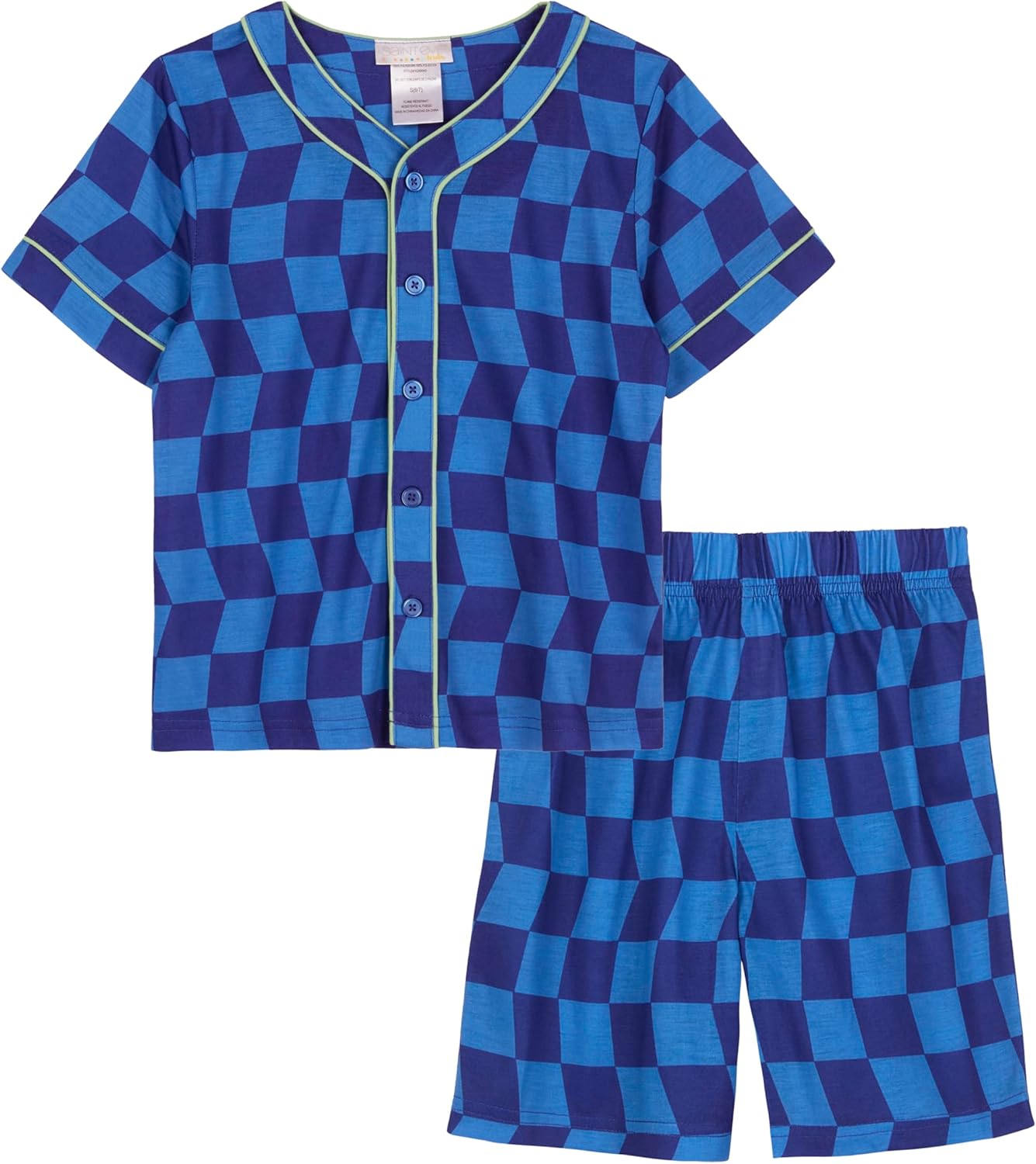 Sain Eve Kids Boys Matching 2 Piece Pajama Set - Sport Jersey Short Sleeve Button Down Shirt & Shorts - Lounge Sets for Kids