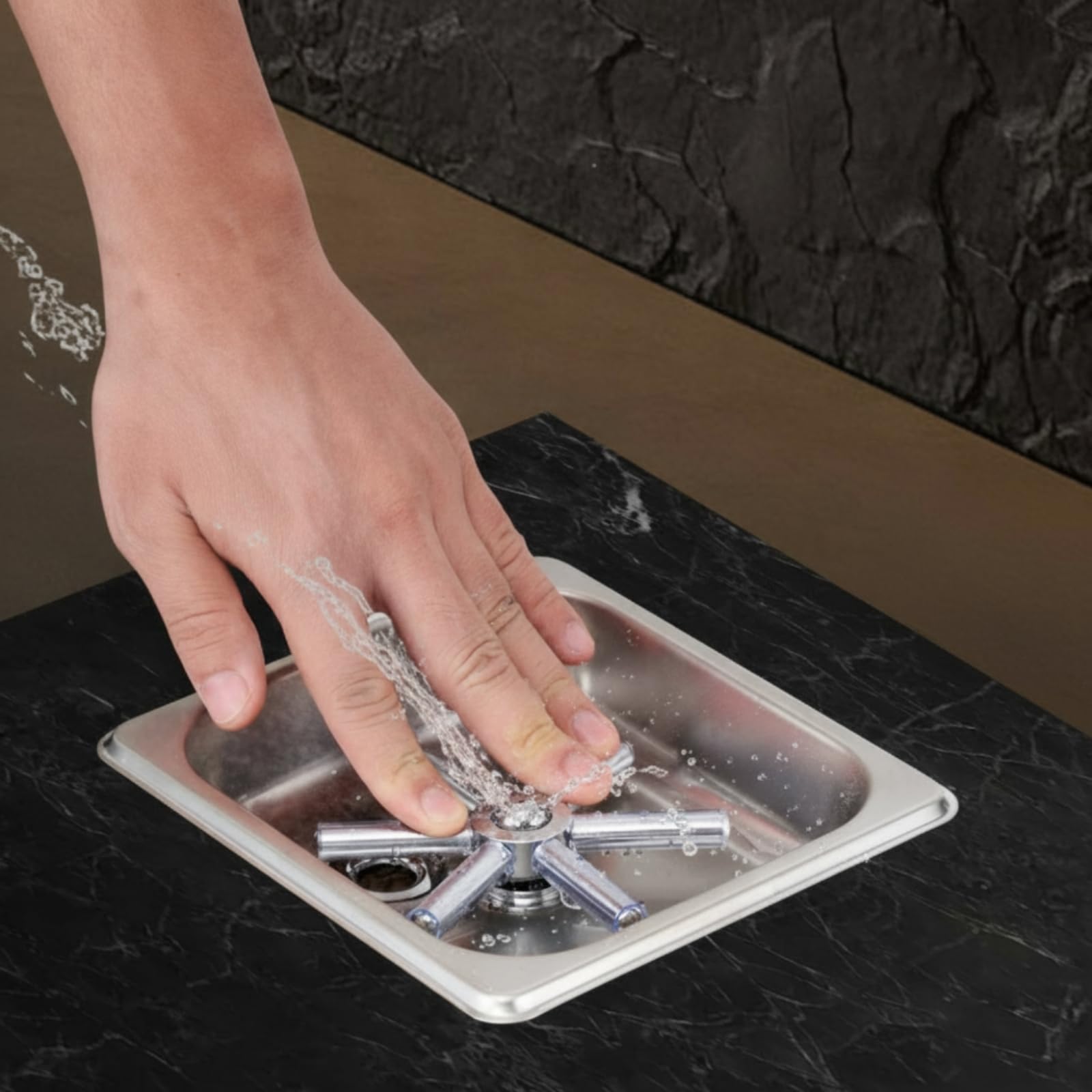Sciacquabicchieri da Incasso in Acciaio Inox Lavabicchieri a Pressione Professionale Sciacquabicchieri con Vaschetta per Operatori di Bar, Barman, Bar, Piccolo, Nero