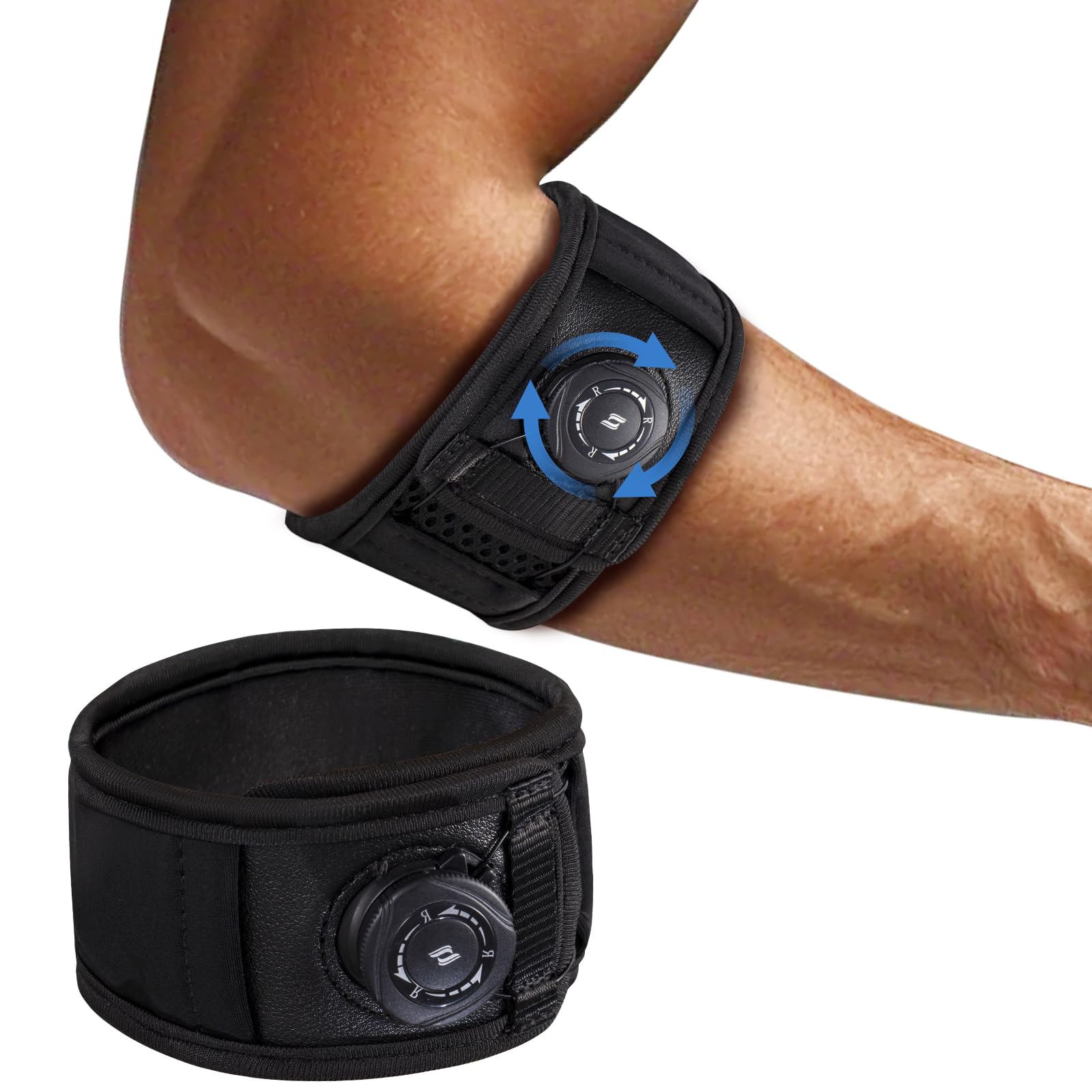 Tutore Epicondilite Gomito e Gomitiera per Epicondilite, Fascia Regolabile per Uomo e Donna, Supporto per Tennis Elbow e Tendinite (Nero, Taglia Unica Standard) 23-29 cm