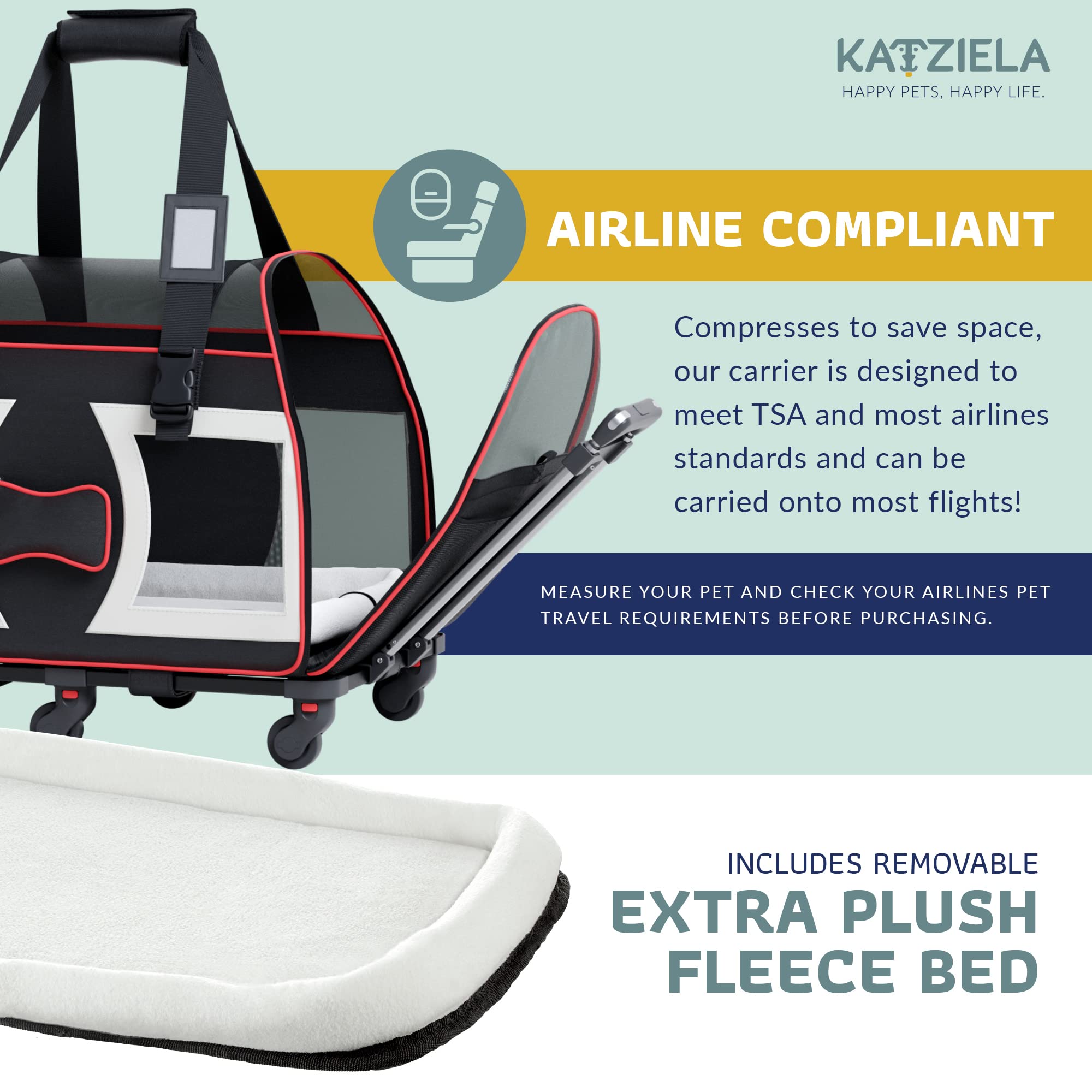 Dog Carrier For Medium Dogs Katziela Airline-Approved Rolling