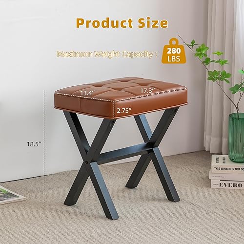 Miniatura 3 de Purgreen Taburete otomano cuadrado de lujo, tapizado, perfecto para habitaciones pequeñas y decoración de sala de maquillaje, taburete de madera