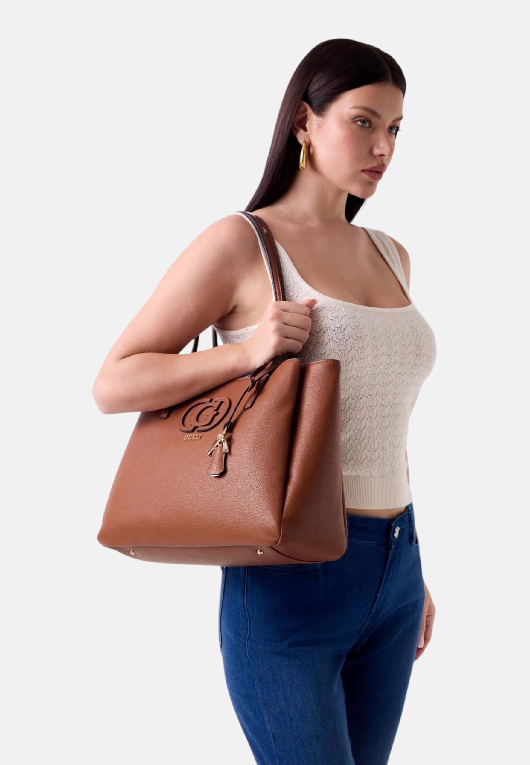 GUESS borsa a tracolla laptop bag con scomparto per laptop Isola Multi Compartment Tote Cognac marrone