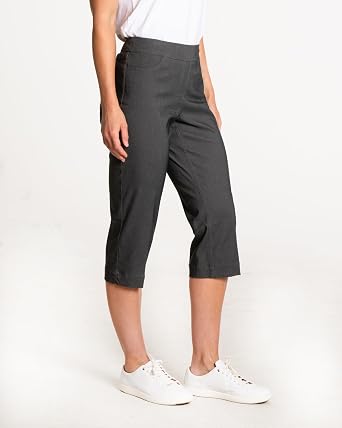 SLIM-SATION Womens Capri Pants Pull-On Tummy Control Capris with 4-Way Stretch, Functional Pockets for Women