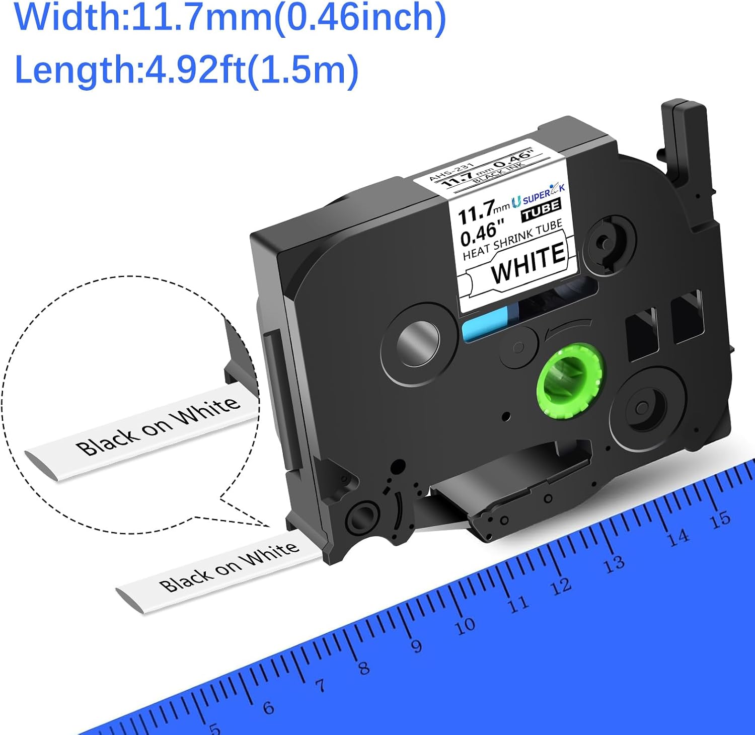 USUPERINK 2 Pack Compatible for Brother Ptouch HSe-231 HSe231 HS-231 HS231 0.46'' 11.7mm Black on White Heat Shrink Tube Label Tape use in PT-D210 PT-D400 PT-E300 PT-E500 PT-P750WVP Label Maker image 4