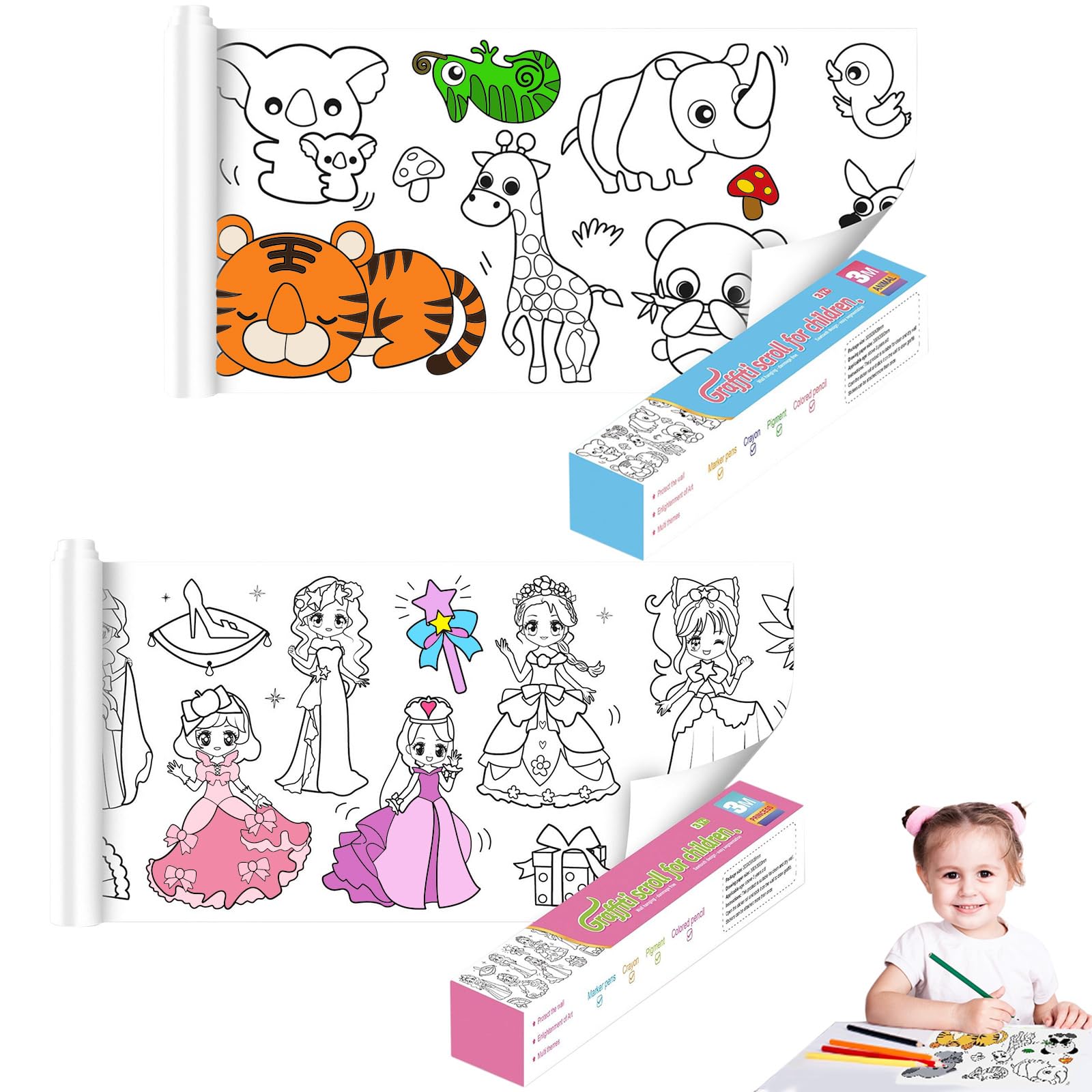 AUNHOKE Drawing Paper Roll for Kids 2 Pack 3m Children's Colouring Roll