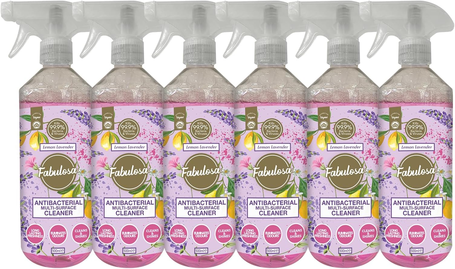 Antibacterial Disinfectant Spray, All Purpose Multi Surface Cleaner, 500ml, 6 pack, Lemon Lavender