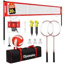 20 قدم في الهواء الطلق للكرة الطائرة و Badminton Combo Net Set لشاطئ الفناء الخلفي مع أقطاب قابلة للتعديل ، شبكة متينة ضد الترهل ، كرة طائرة PU ، 2 مضارب ألمنيوم