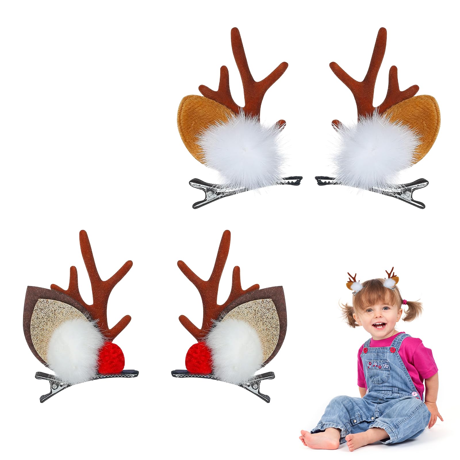 Deer Ears Clips, Christmas Hair Clips, Antler Hair Clips