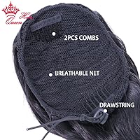 Vista 5 de Extensiones de cabello humano con clip en cola de caballo con cordón, cola de caballo brasileña, cola de caballo para mujer, productos Queen Hair