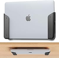 ELETIUO Universal Wall & Under Desk Laptop Mount - Adhesive/Screw Install, Fits 26mm Thick MacBook, Surface, Tablets, Switch & More w/Anti-Scratch Pads