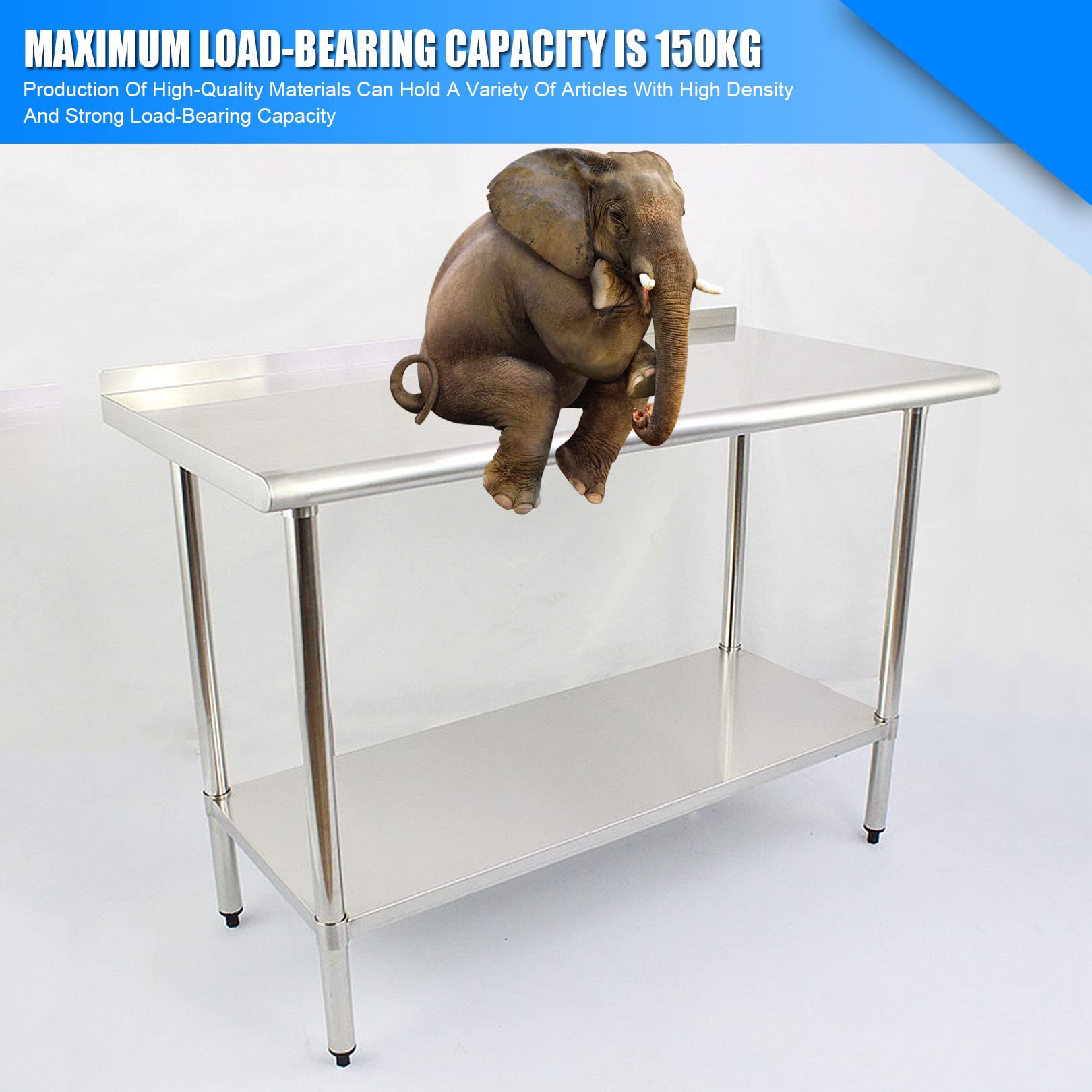 Mesa de trabajo Mesa de trabajo de acero inoxidable para preparación de cocina comercial Banco de trabajo con mesa de trabajo de estante inferior plateada para restaurante de cocina comercial