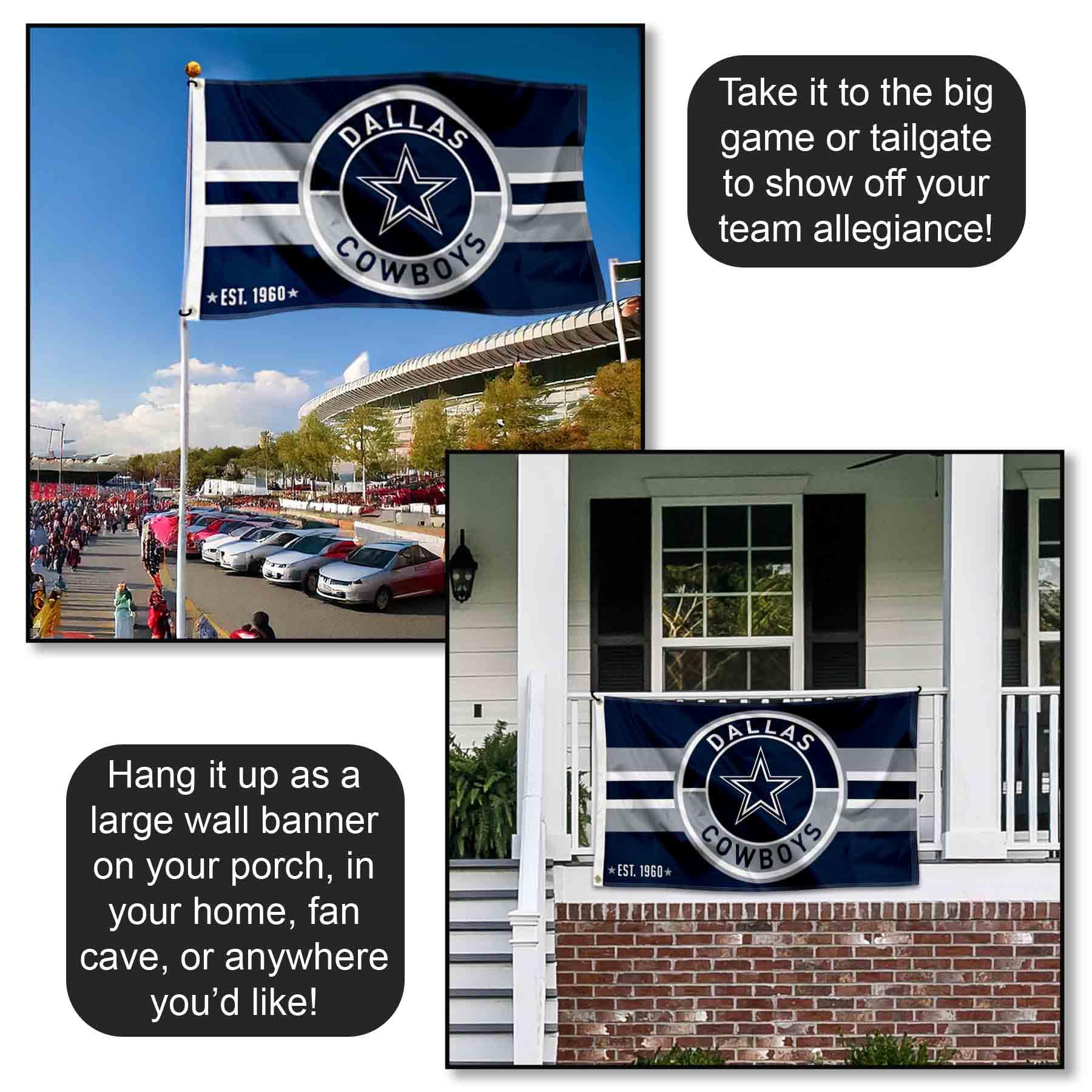 Dallas Cowboys 3x5 Foot Flag - Circle Patch Button Logo Banner For Tailgating, Home, Game Day Decor