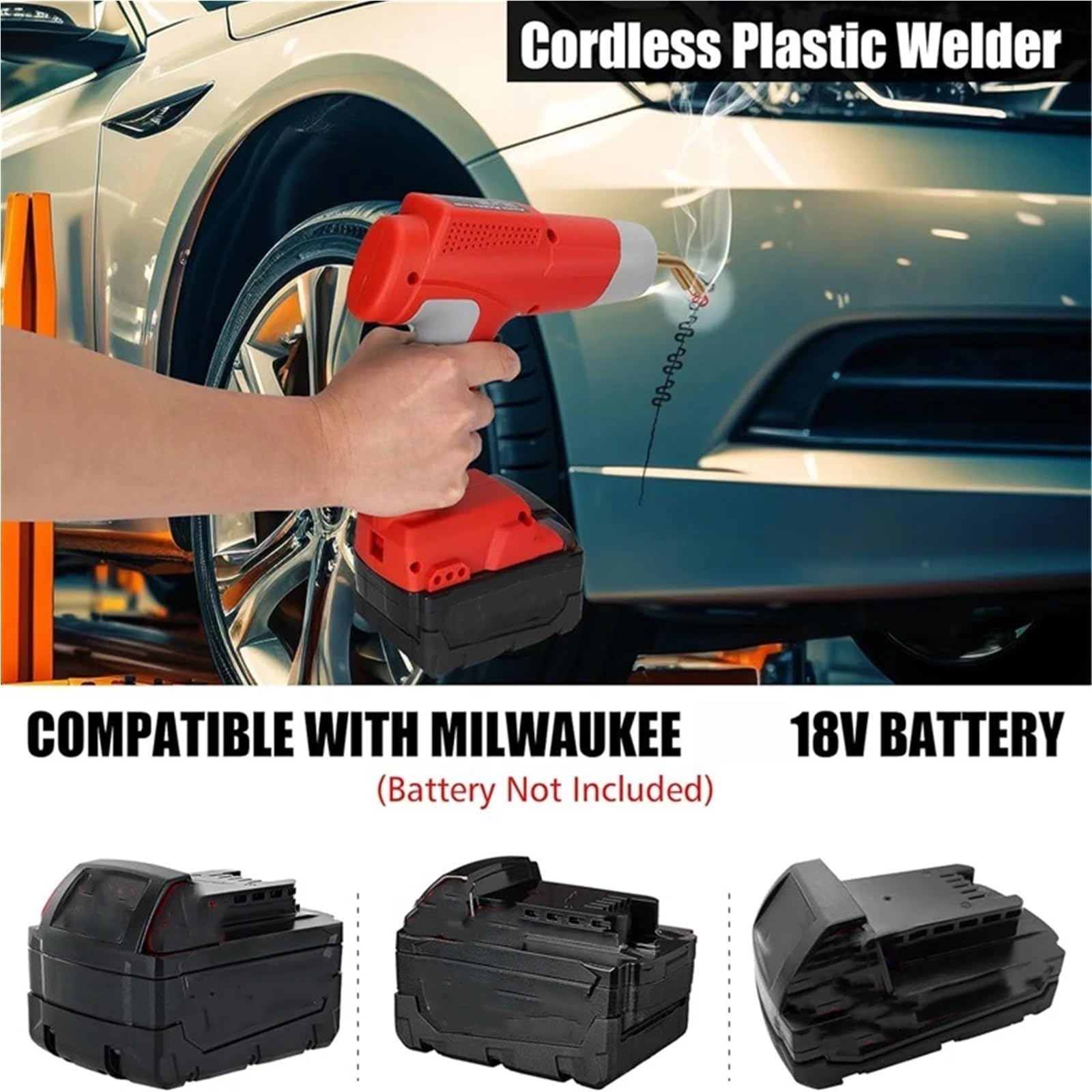 Bezprzewodowy pistolet spawalniczy do plastiku pasujący do Milwaukee 18 V do naprawy pęknięć zderzaka samochodowego DIY