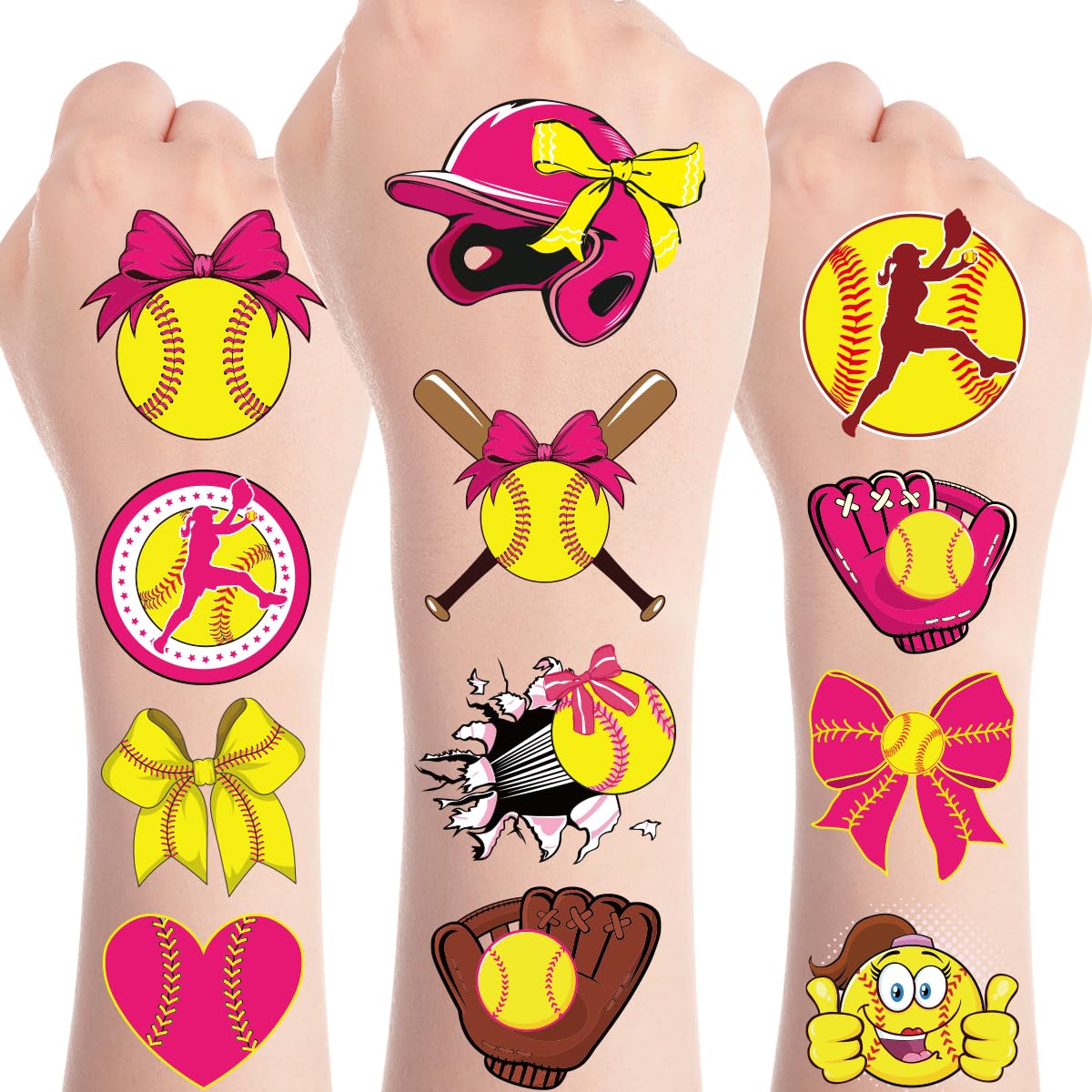 Papiailove Softball Temporary Tattoos 8 Sheets Sport Baseball Tattoo Stickers Birthday Party Favors Decorations Stickers Prizes Rewards Gifts