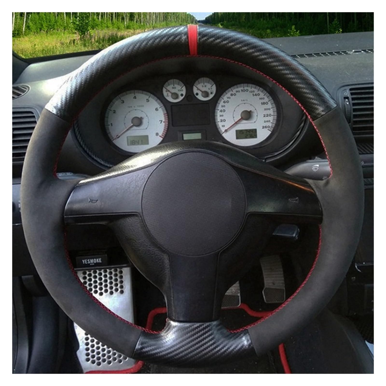 PU Funda Volante para VW para Bora Seat Leon MK1 1998-2005 para Skoda para Fabia 1 2004 2005 Protector para Volante Coche Gamuza Cuero Genuino Negro Interiores Volante Coche (Color : Style 2)
