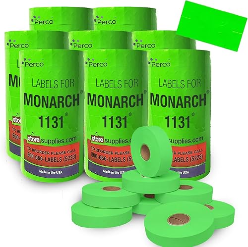 Etiquetas de precios verdes fluorescentes para pistola de precios Monarch 1131  8 fundas y 64 rollos  160,000 etiquetas de marcado de precio  con