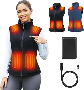 Reversible Heated Vest for Women with 12V Battery, Electric Rechargeable Fleece Heating Jacket for Outdoor Camping,Car