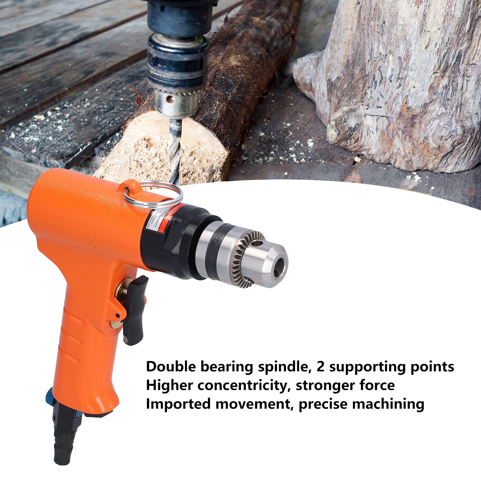 Empuñadura de taladro neumático neumático de 3/8 pulg. Potente diseño de rodamiento doble Reversible CW CCW 1400 rpm Velocidad ajustable para perforación de madera, hierro y