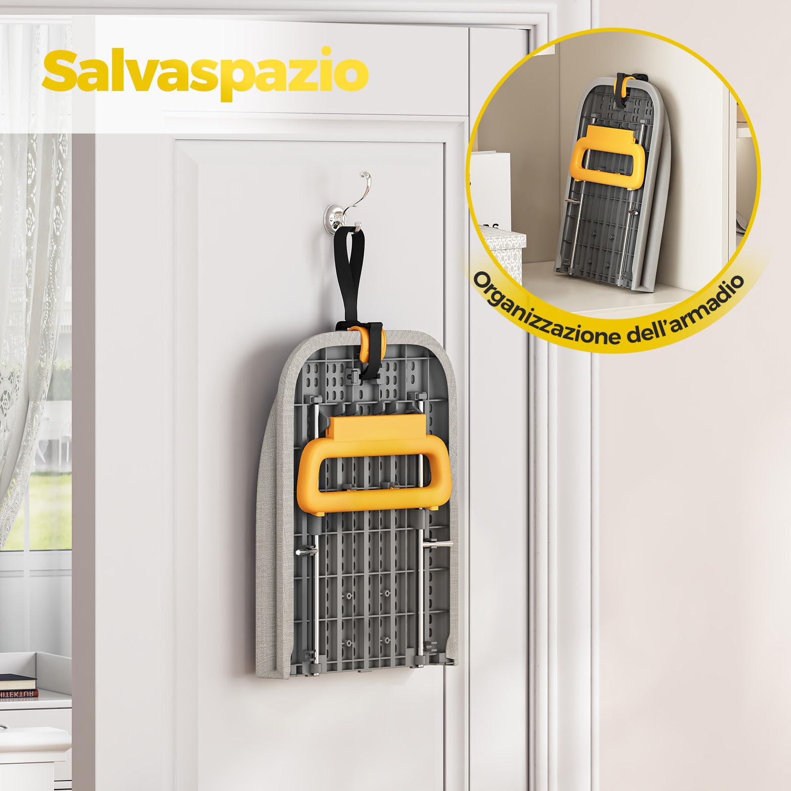 KINGRACK Asse da stiro, con cuscinetto isolante, pieghevole, Grigio