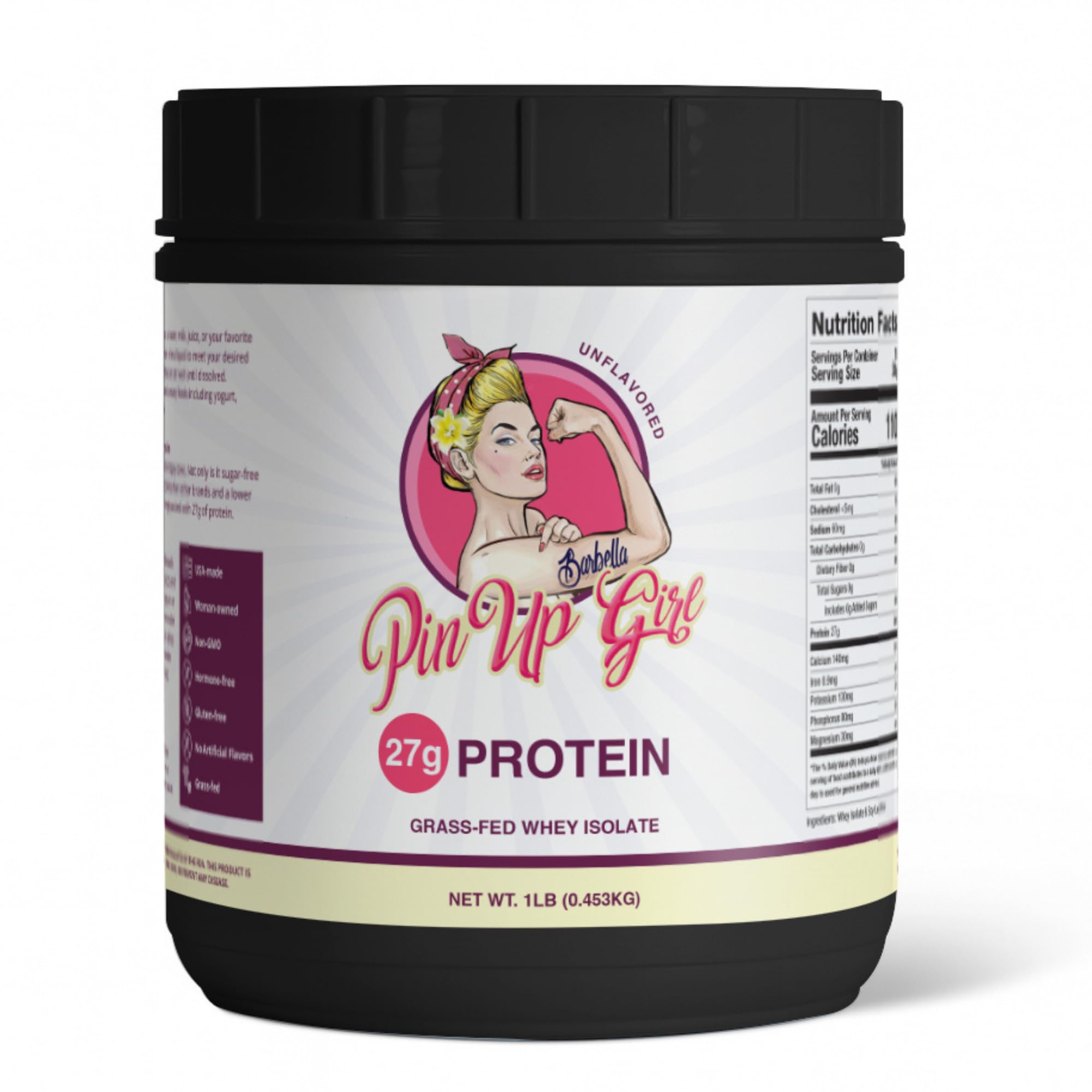 Pin Up Girl Whey Protein Isolate em Pó para Mulheres, sem sabor, 27 g por porção, 454 g