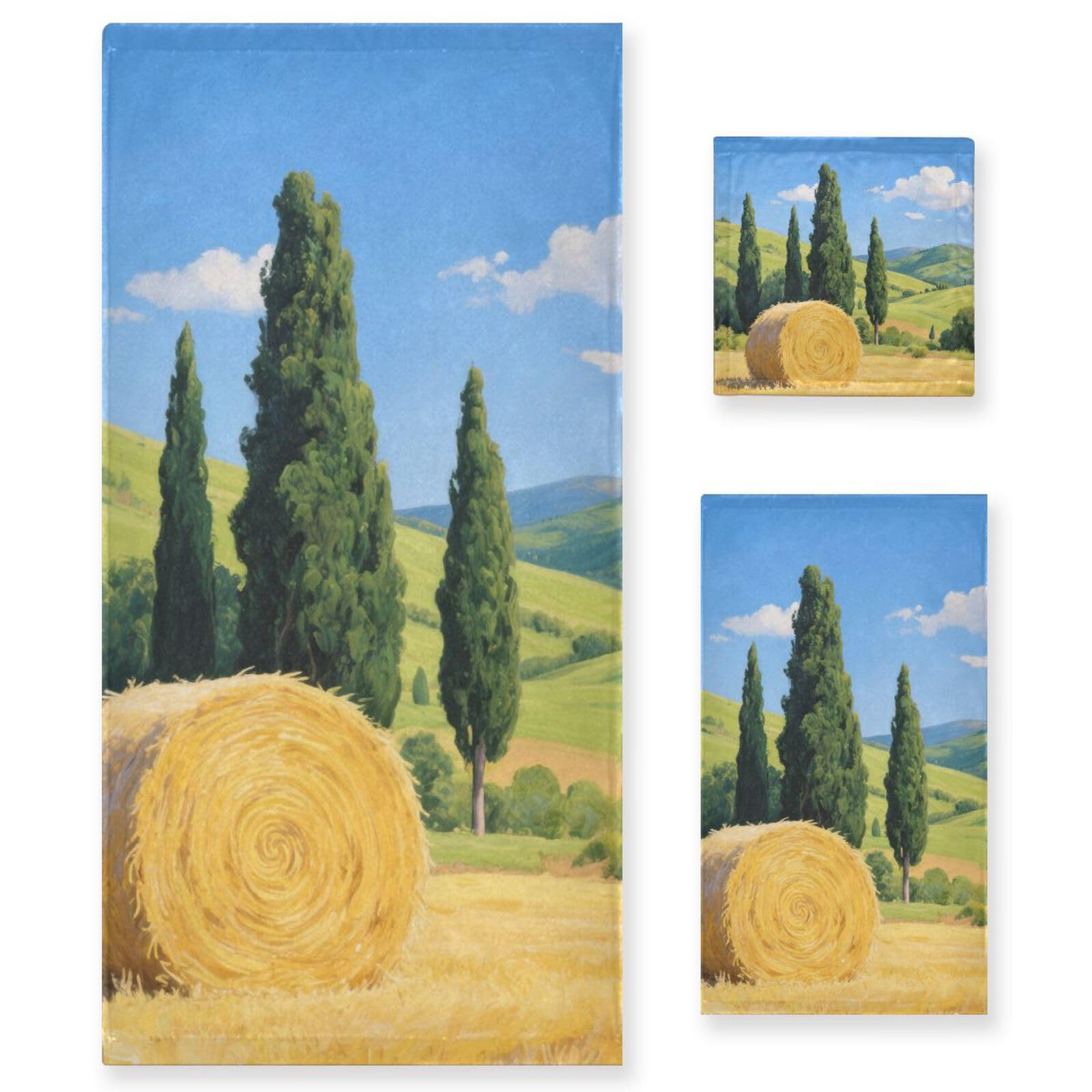 Set di 3 asciugamani per il viso con campi di grano autunnale giallo, 1 asciugamano da bagno, 1 asciugamano per le mani, 1 panno per la casa, cucina e famiglia