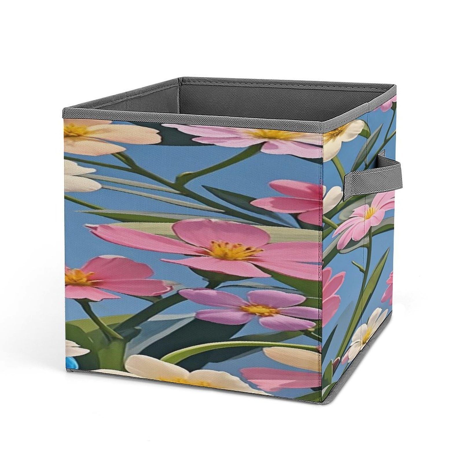 Lzqpoeas Style Lots Of Flowers And Birds Storage Bins With Handle Large Capacity Stackable Cube Storage Bins Sturdy Fabric Closet Organizers For Shelves Decorative Foldable Storage Boxes