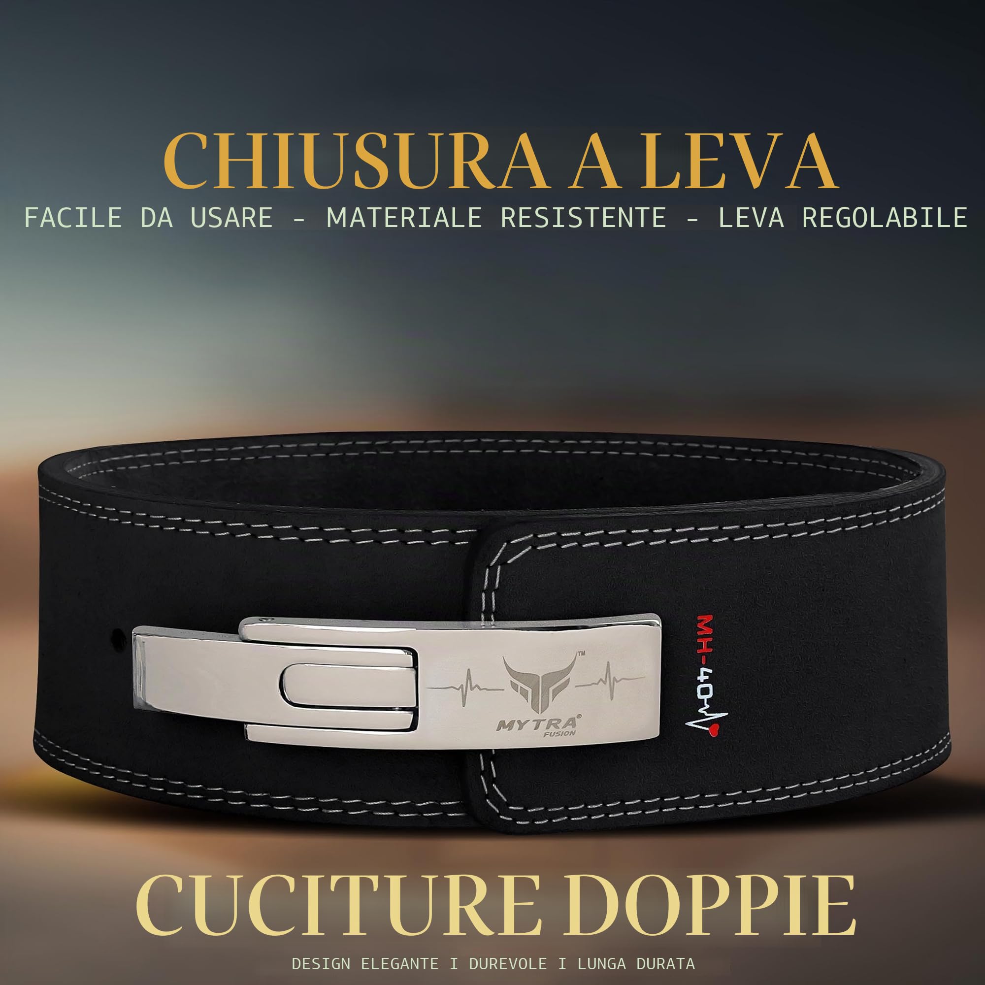 Mytra Fusion cintura powerlifting with Lever Buckle cintura palestra uomo e Donna 4" di larghezza vera pelle cintura palestra per palestra, allenamento, fitness e allenamento