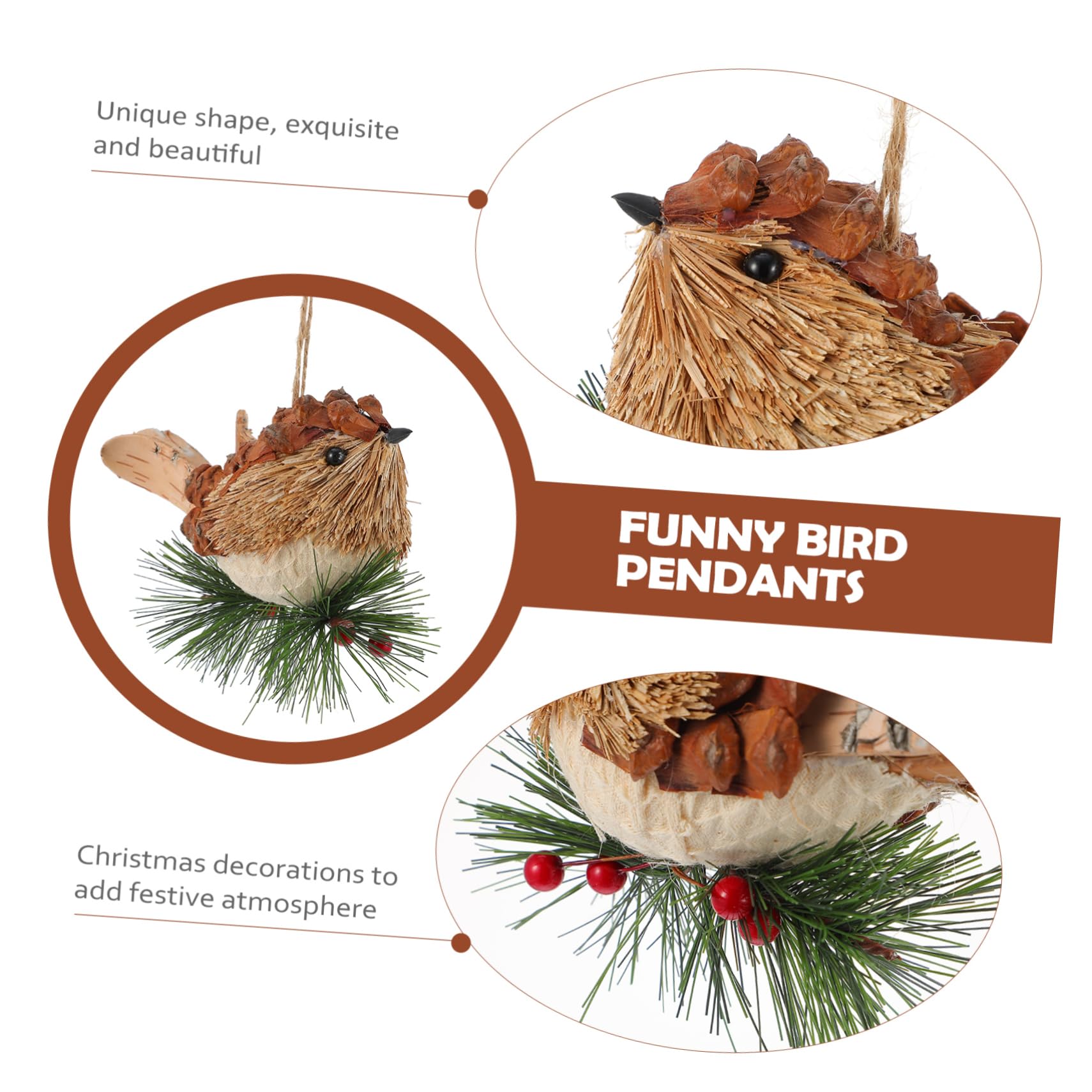 Amosfun 4 Stück Stroh-Vogel-Charme Strickvogel Zum Aufhängen Weihnachtsbaumblasen Szene-hängedekoration Künstliche Vögel Vogelfigur Strohwebender Vogel Kardinales Strohhalm Aus Holz