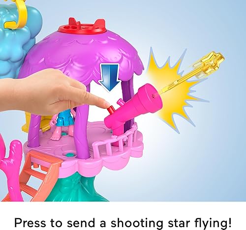 Miniatura 6 de Fisher-Price Imaginext DreamWorks Trolls - Juego de luces y sonidos de juguete Rainbow Treehouse y figura de amapola para juegos de simulación,