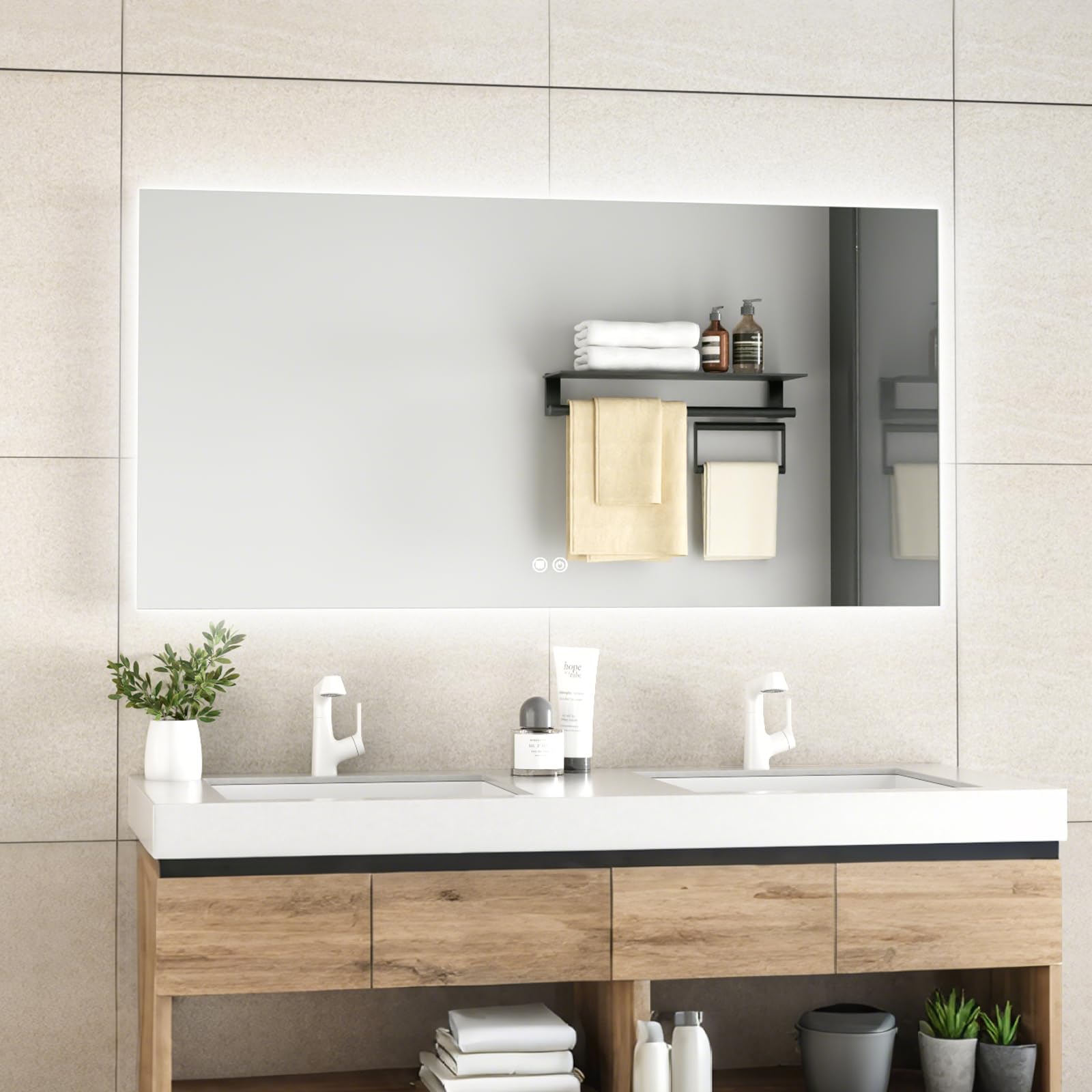 SONNI Miroir de salle de bain LED 120 x 60 cm + étagère de 160 cm