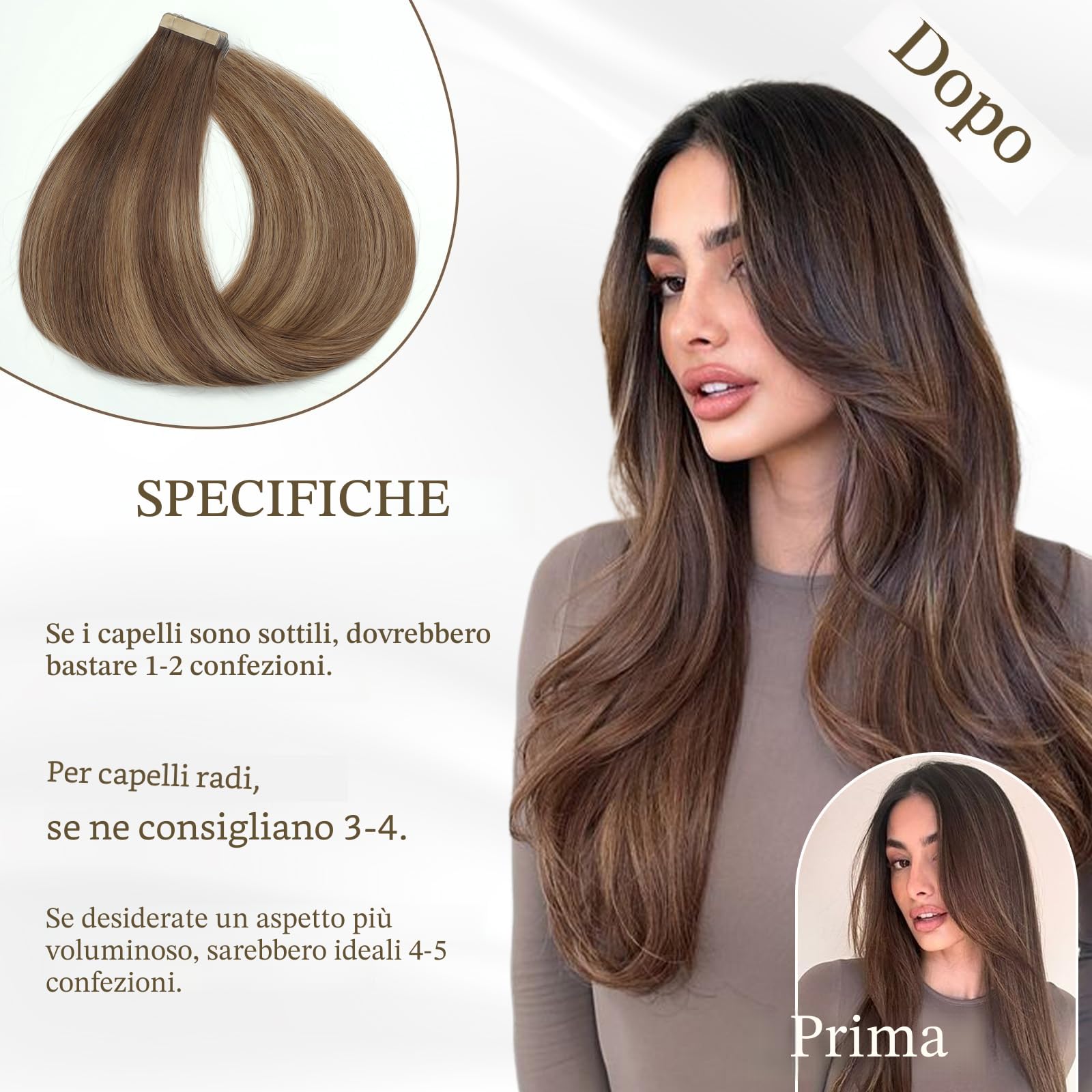 ShowJarlly Extension Capelli Veri Biadesivo 20pcs Extension Capelli Veri 50cm Castano Cioccolato con Biondo Caramello Estensione Biadesive Capelli Veri Remy Estensione Biadesive 50g(20inch,4/4/27#)