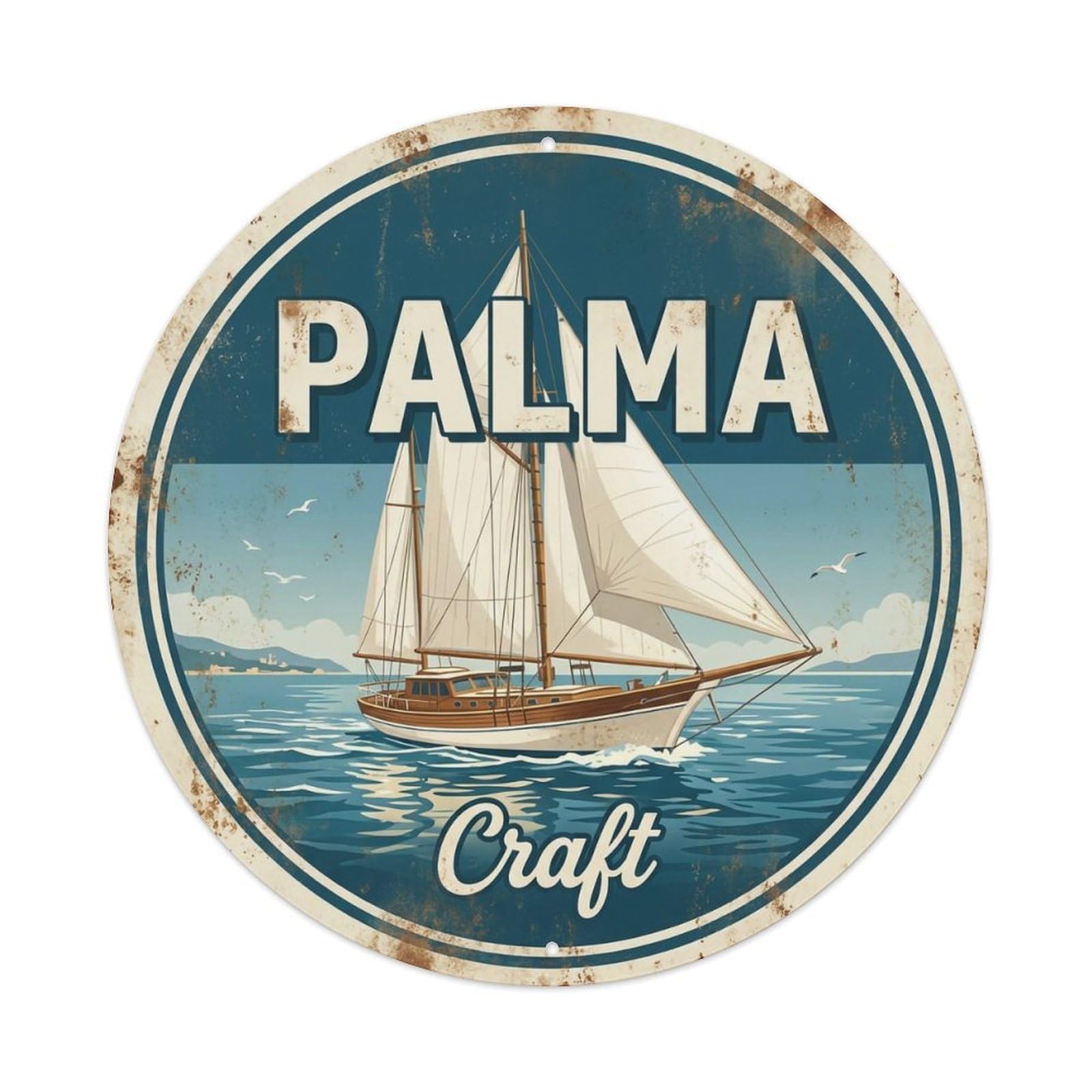 Vintage Travel Palma Spain Vessel Metal Tin Sign