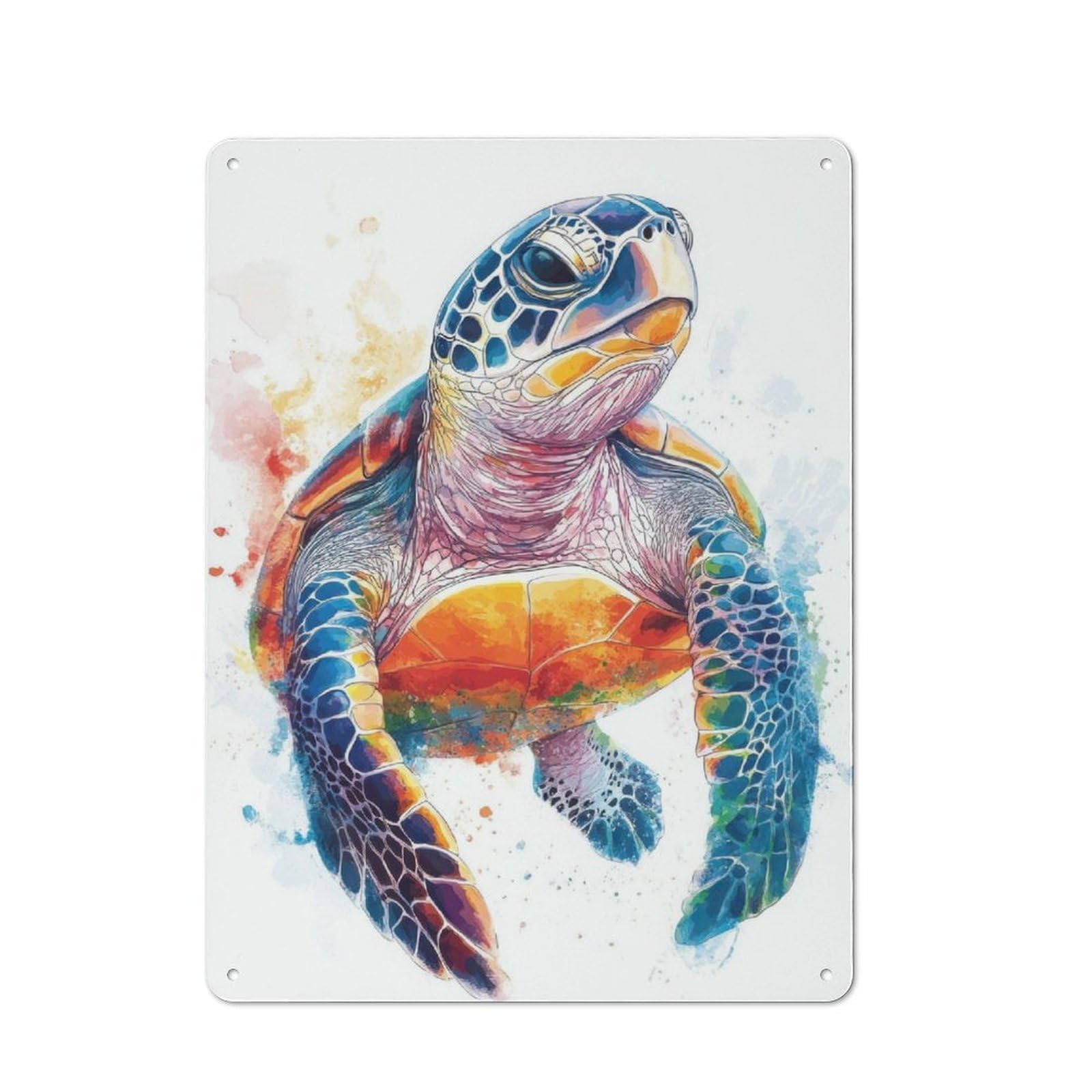Metal Sign 40x30cm with Colorful Sea Turtle Watercolor for Pub Or Café, Vintage Decor, for Metal Sign Collectors, for Garage And Workshop Walls