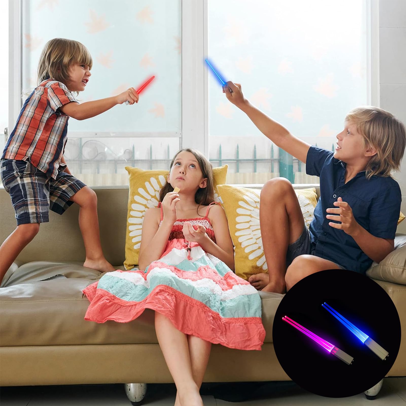 Vmxlso Leuchtende Essstäbchen - 9 Farben LED Lightsaber Chopsticks Wiederverwendbar