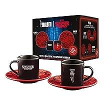Bialetti Set 2 Tazzine con Piattini Stranger Things, Termo Sensibili, cambiano colore con il calore, No Lavastoviglie, 80 ml ciascuno, Nero