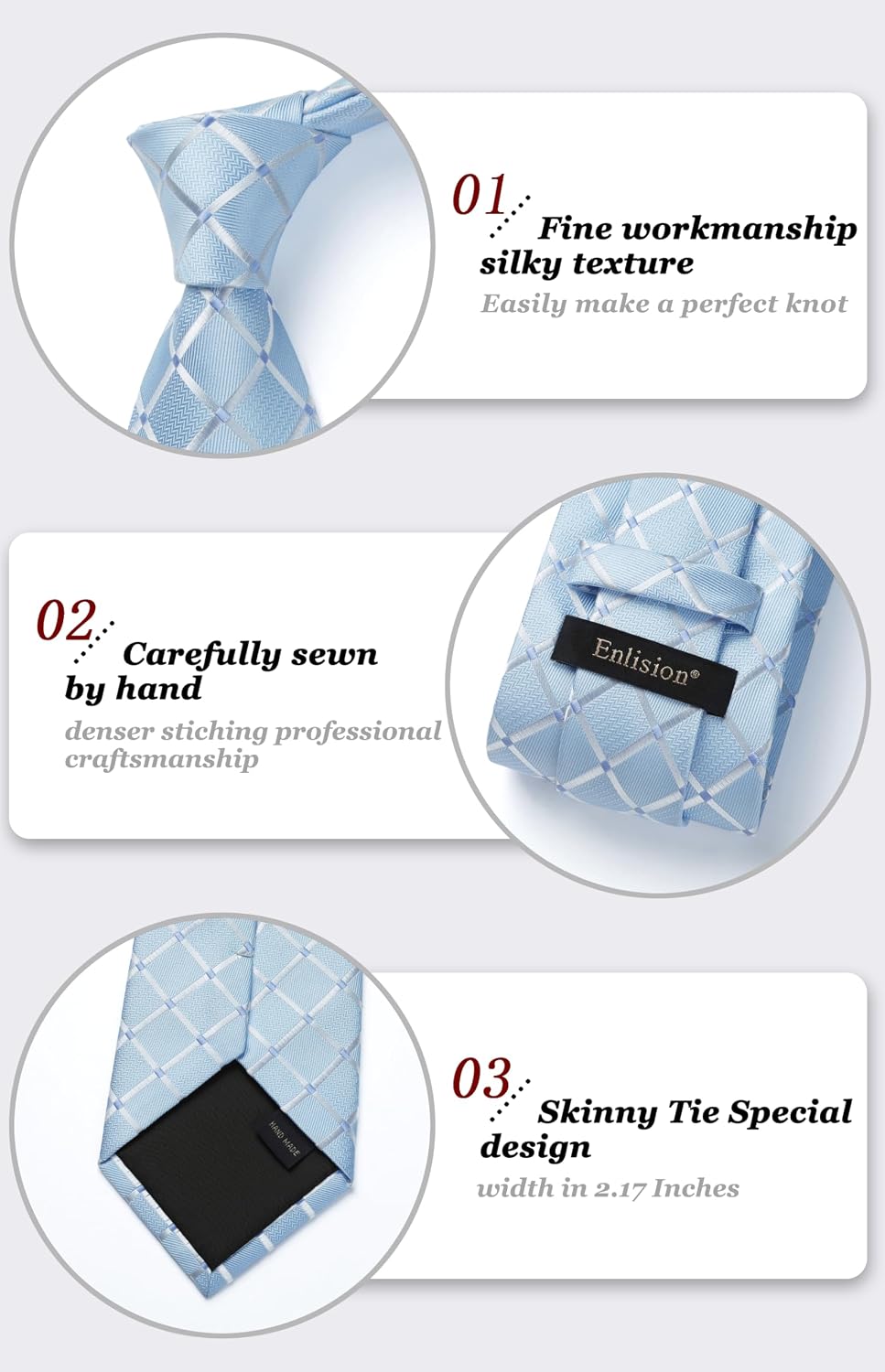 Enlision Ties for Men Solid Color 3.35" Formal Business Necktie Classic Satin Mens Wedding Party Ties
