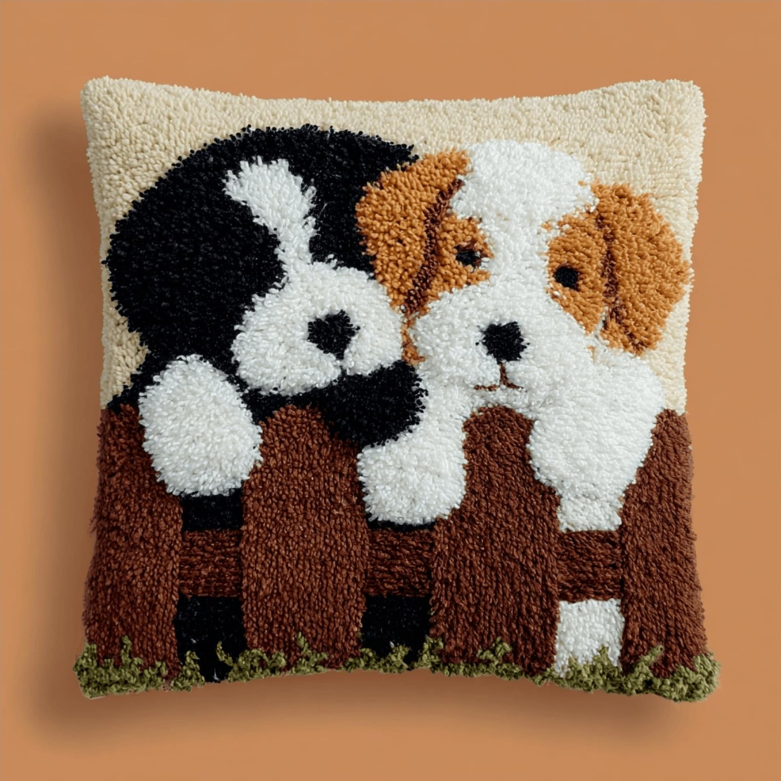 XDEGHUANGSS DIY Latch Hook Pillow Cover Kit,43x43 cm,Puppy