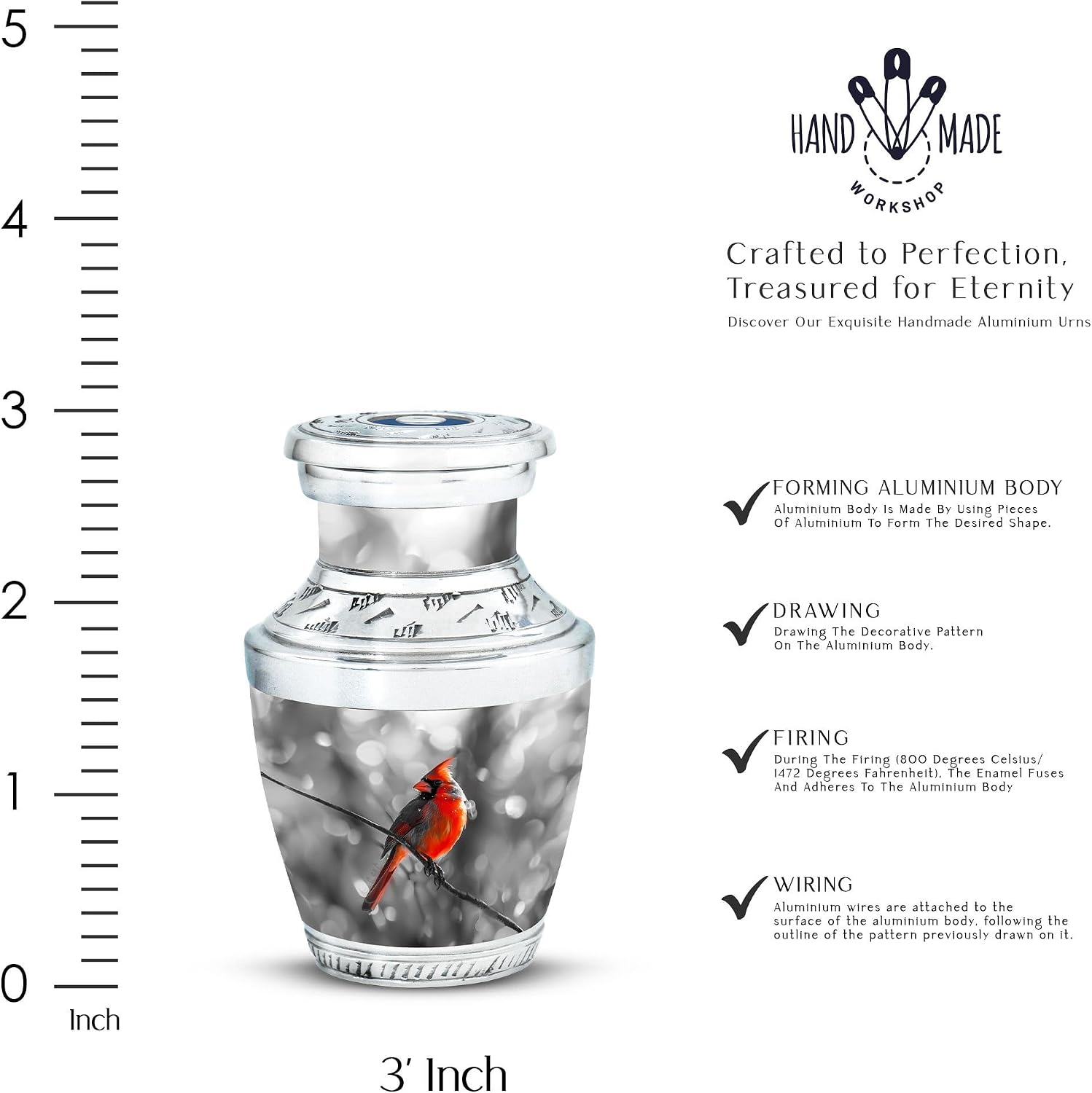 Cardinal Urn Small - Small Urn - Burial Urns for Cremated Remains - Cremation Urns for Adult Ashes Women - Urn for Human Ashes (3 inch Pack of 4)